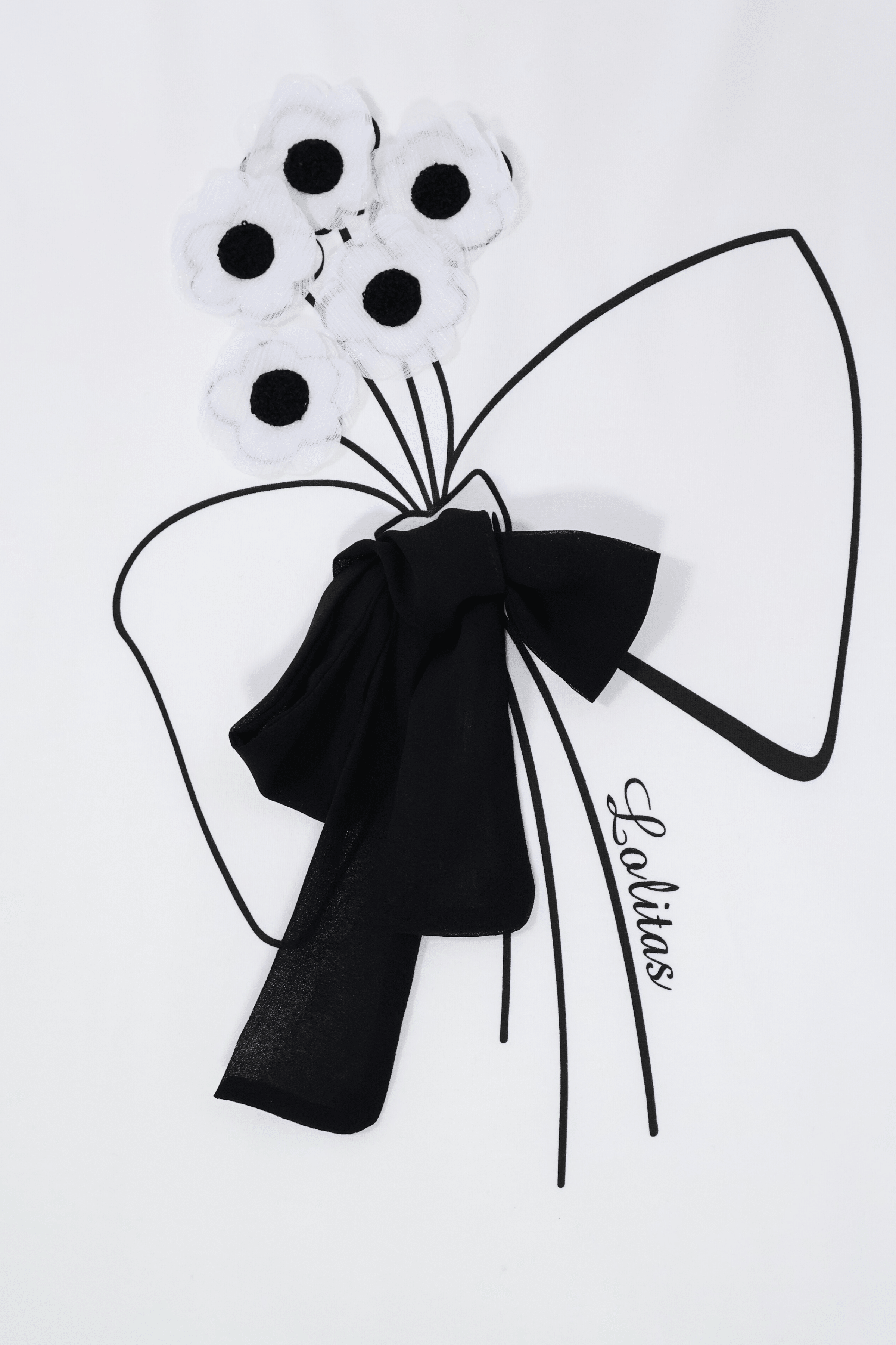 Camiseta blanca bordado con lazo grogre Lolitas&L - lolitasyl.com