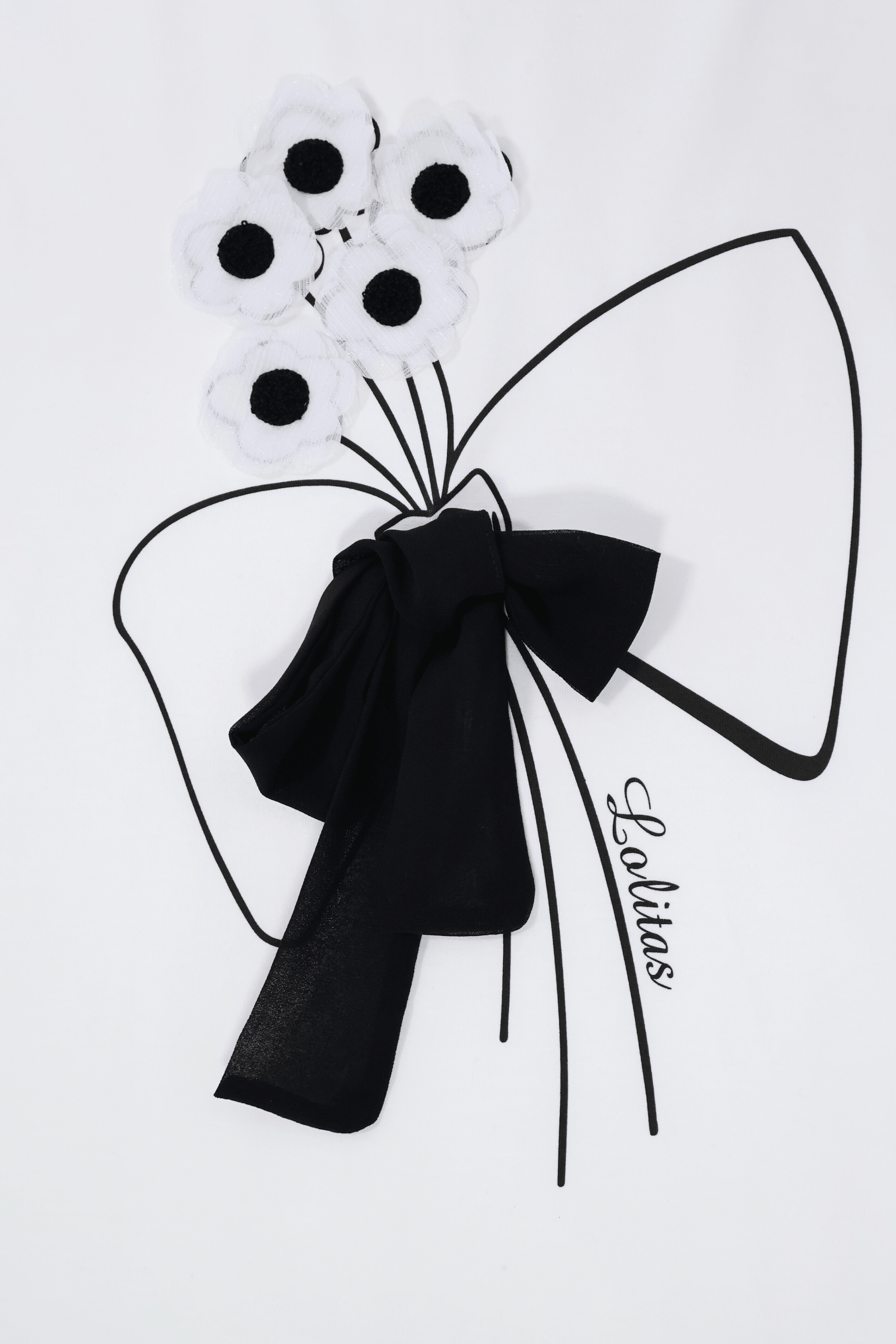 Camiseta blanca bordado con lazo grogre Lolitas&L - lolitasyl.com