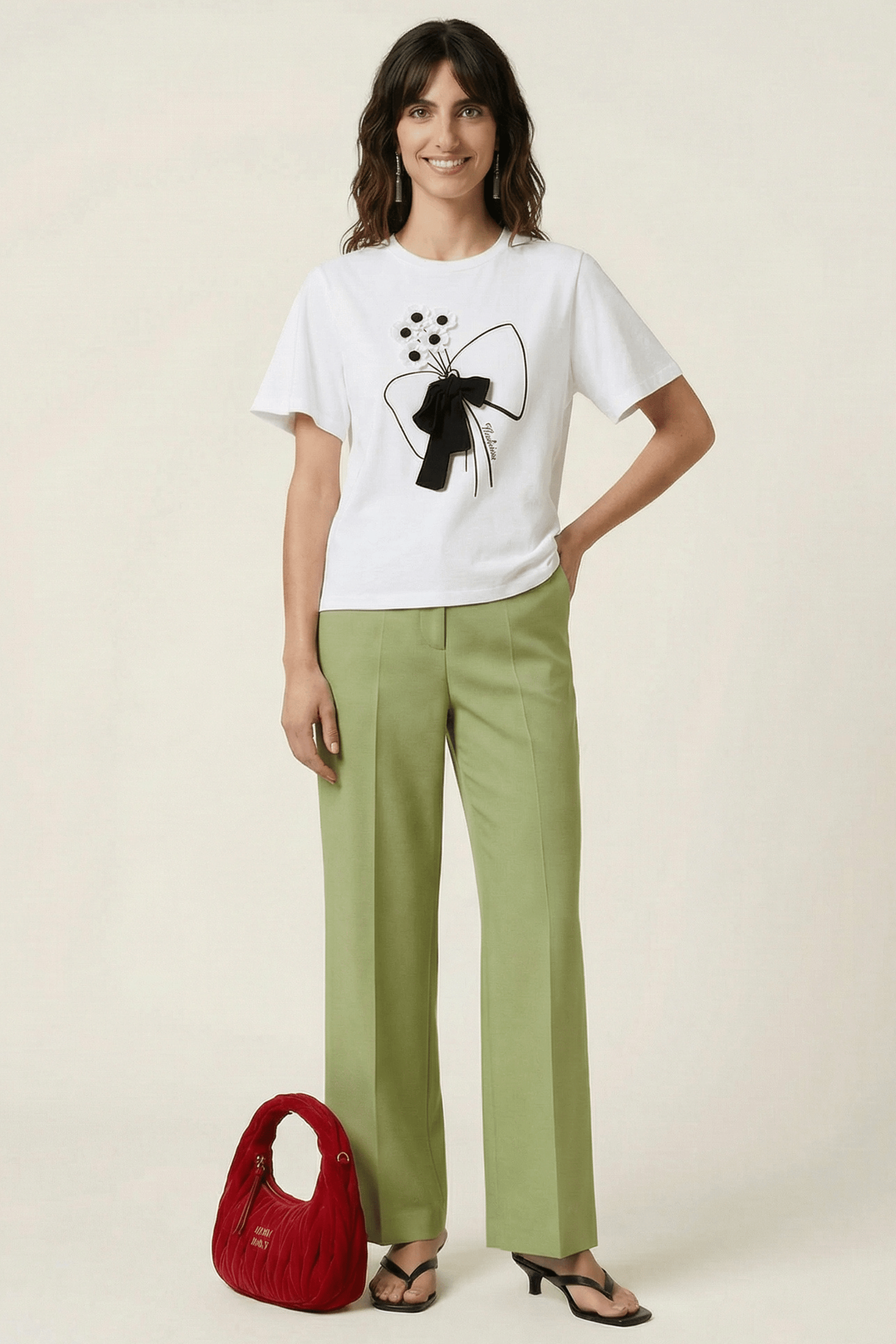 Camiseta blanca bordado con lazo grogre Lolitas&L - lolitasyl.com