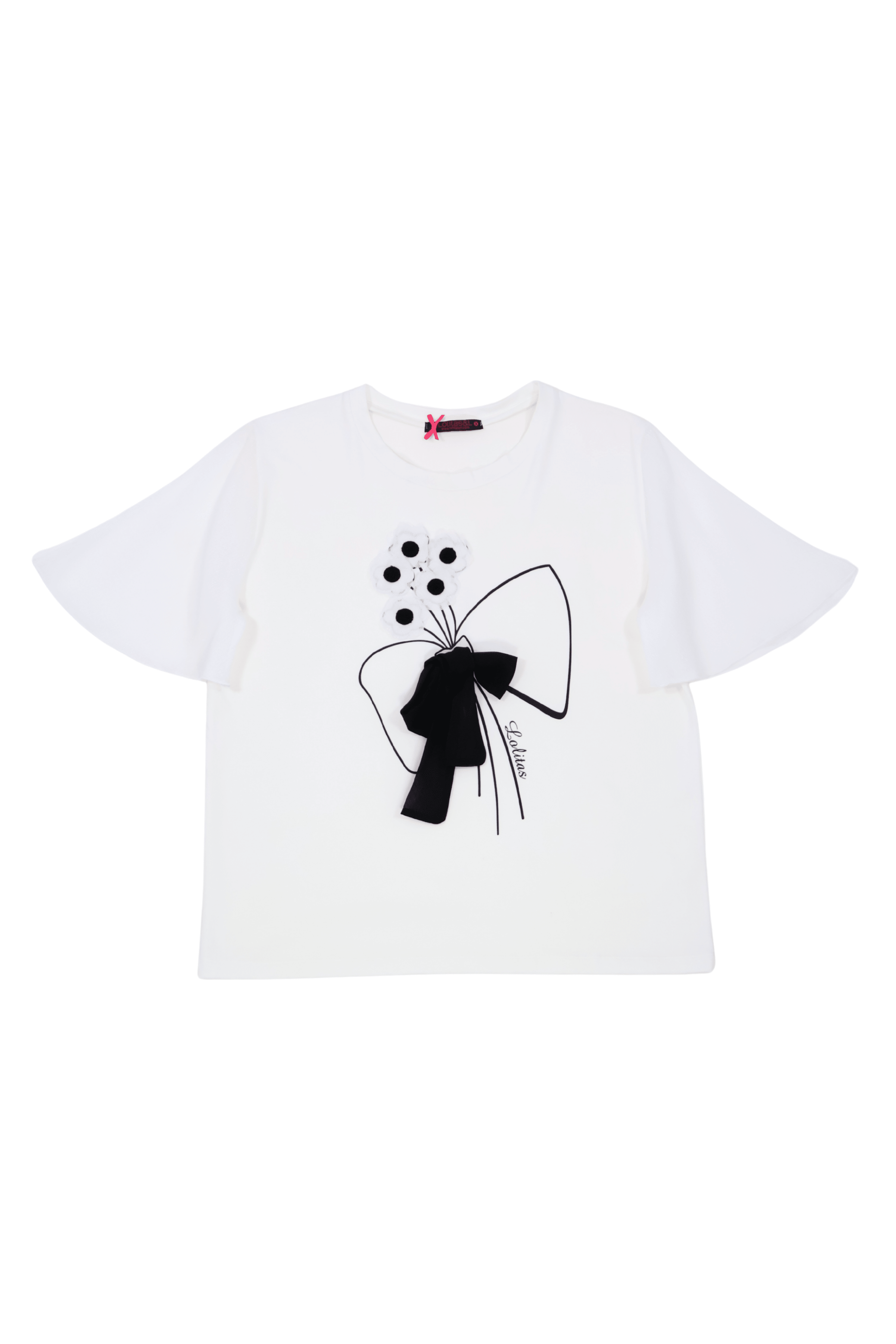 Camiseta blanca bordado con lazo grogre Lolitas&L - lolitasyl.com