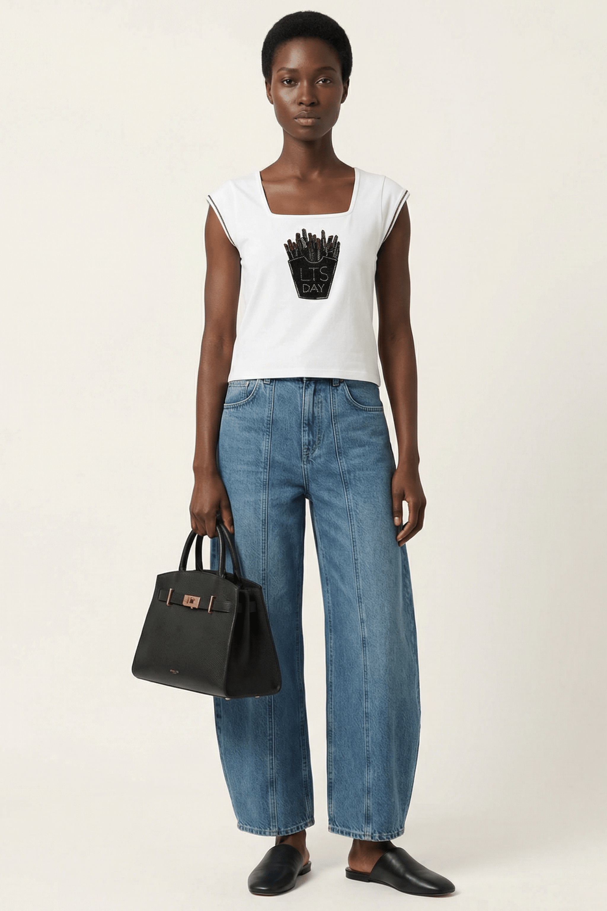 Camiseta blanca bordado lts day escote cuadrado sin mangas Lolitas&L - lolitasyl.com