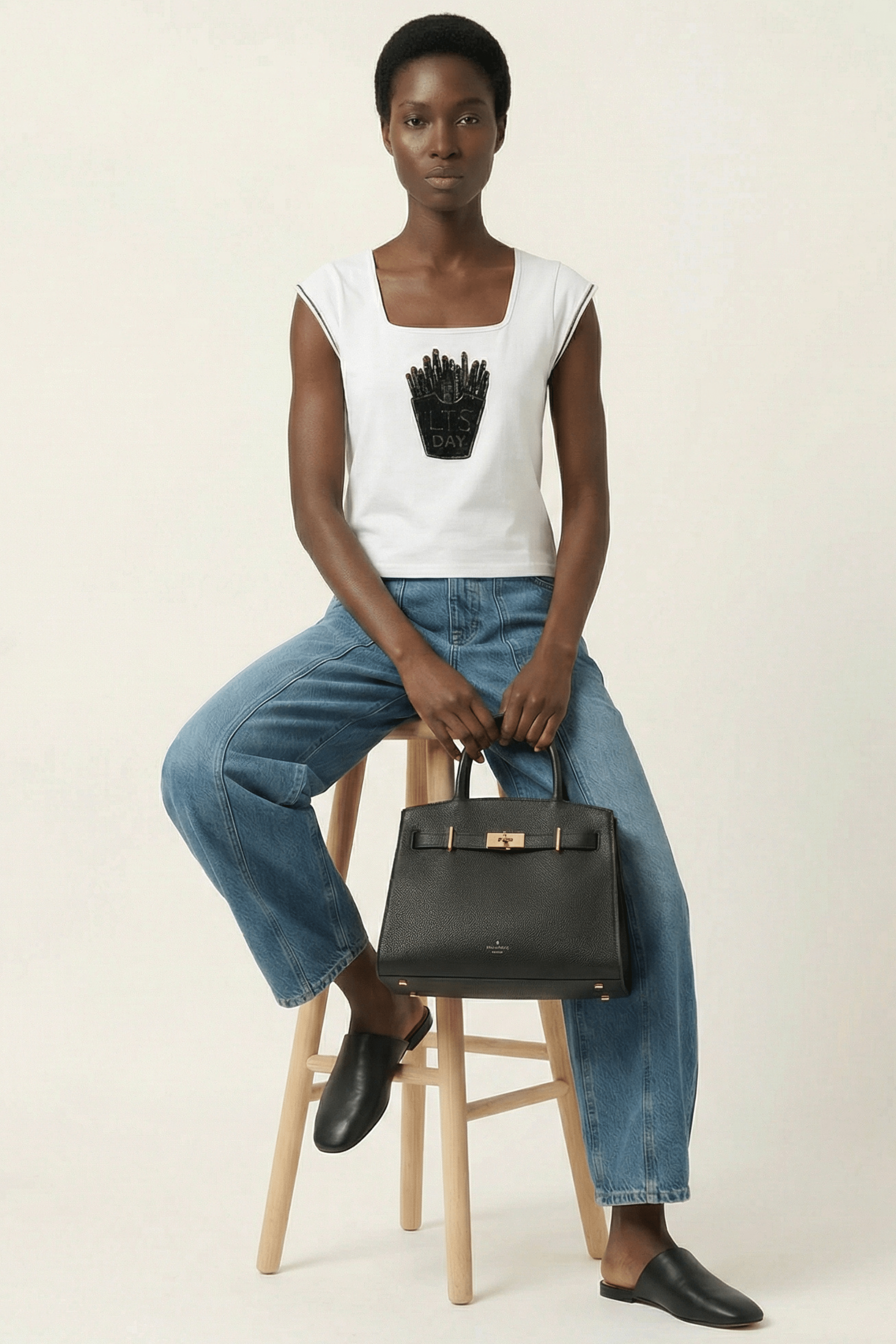 Camiseta blanca bordado lts day escote cuadrado sin mangas Lolitas&L - lolitasyl.com