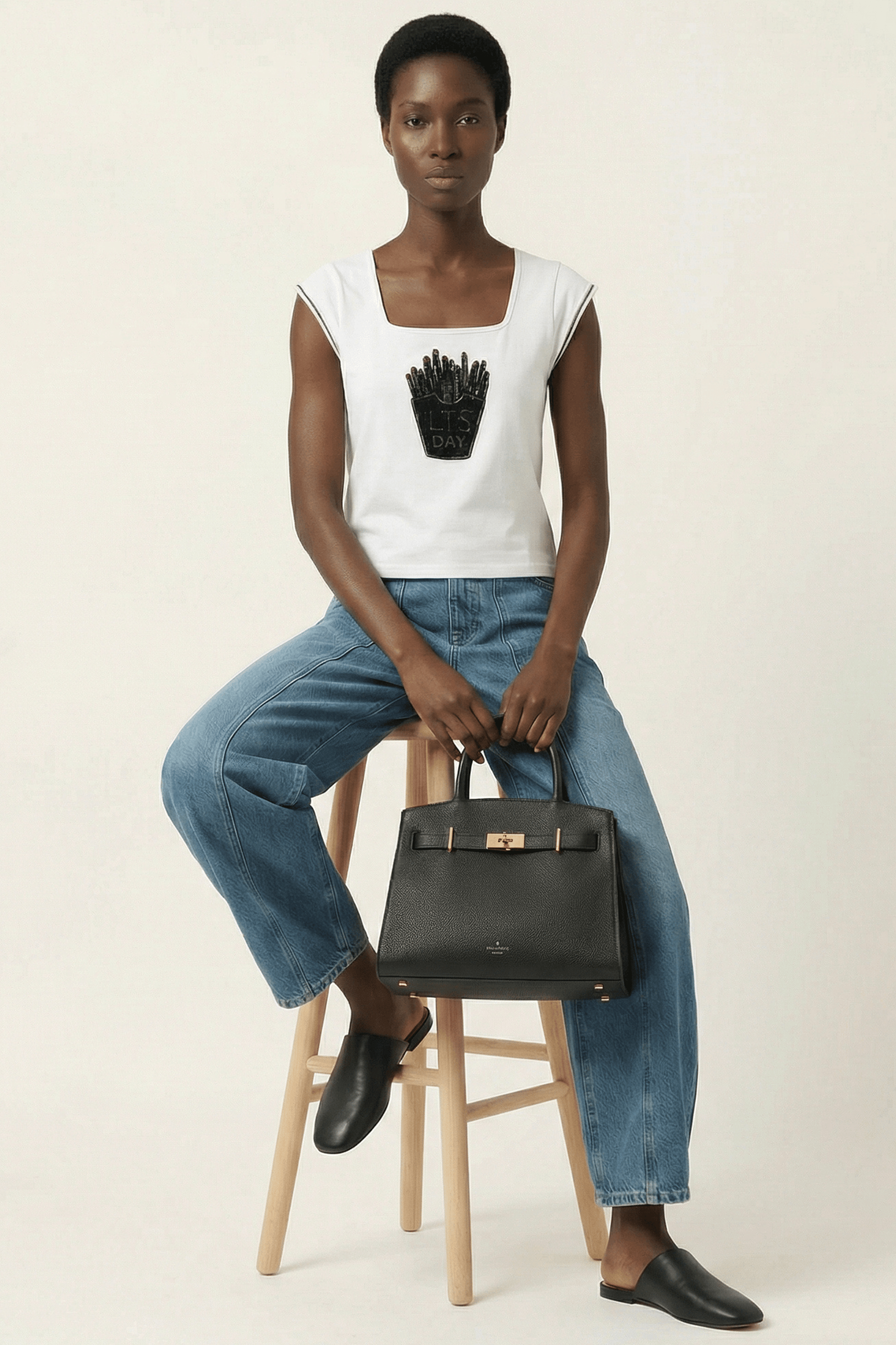 Camiseta blanca bordado lts day escote cuadrado sin mangas Lolitas&L - lolitasyl.com