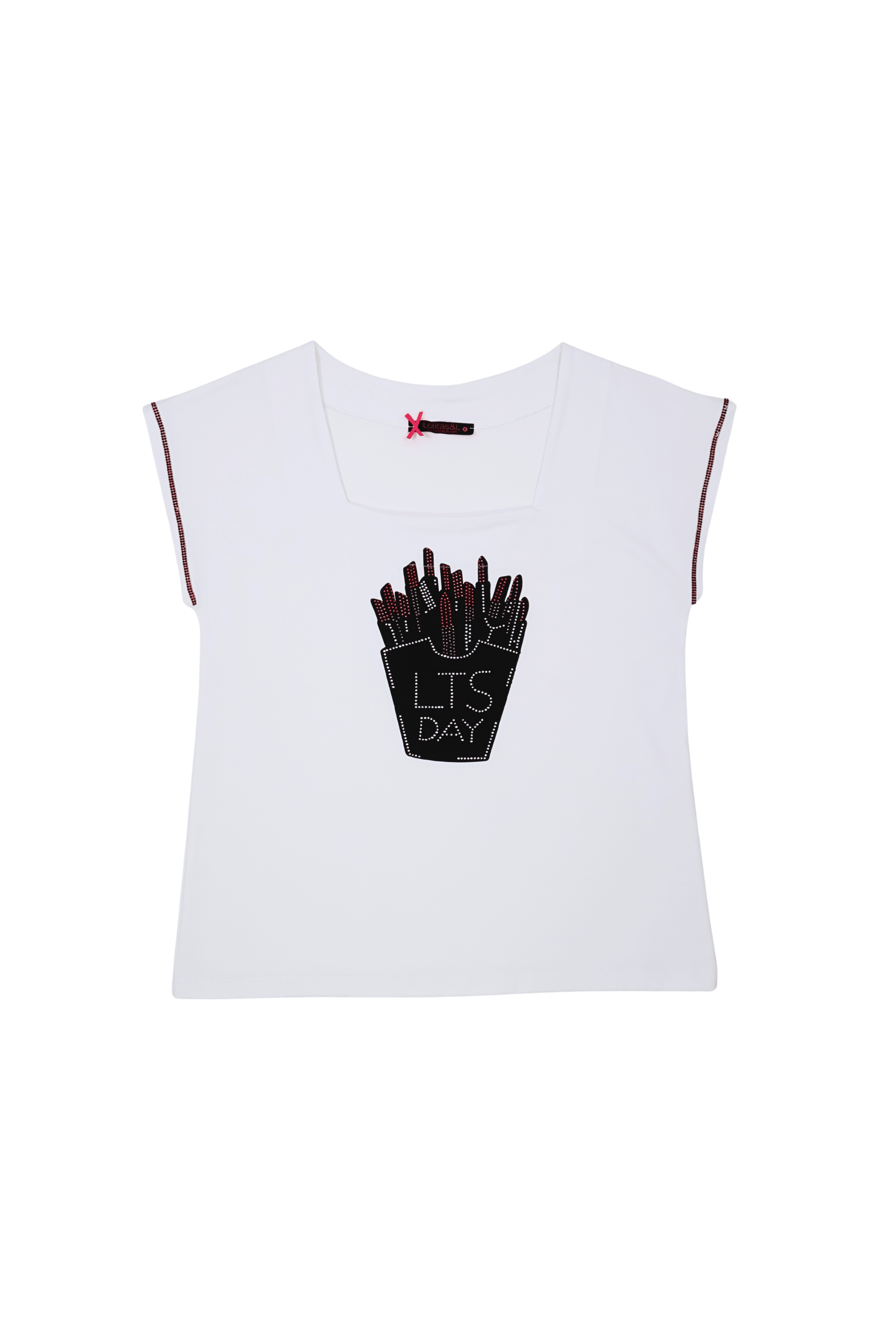 Camiseta blanca bordado lts day escote cuadrado sin mangas Lolitas&L - lolitasyl.com