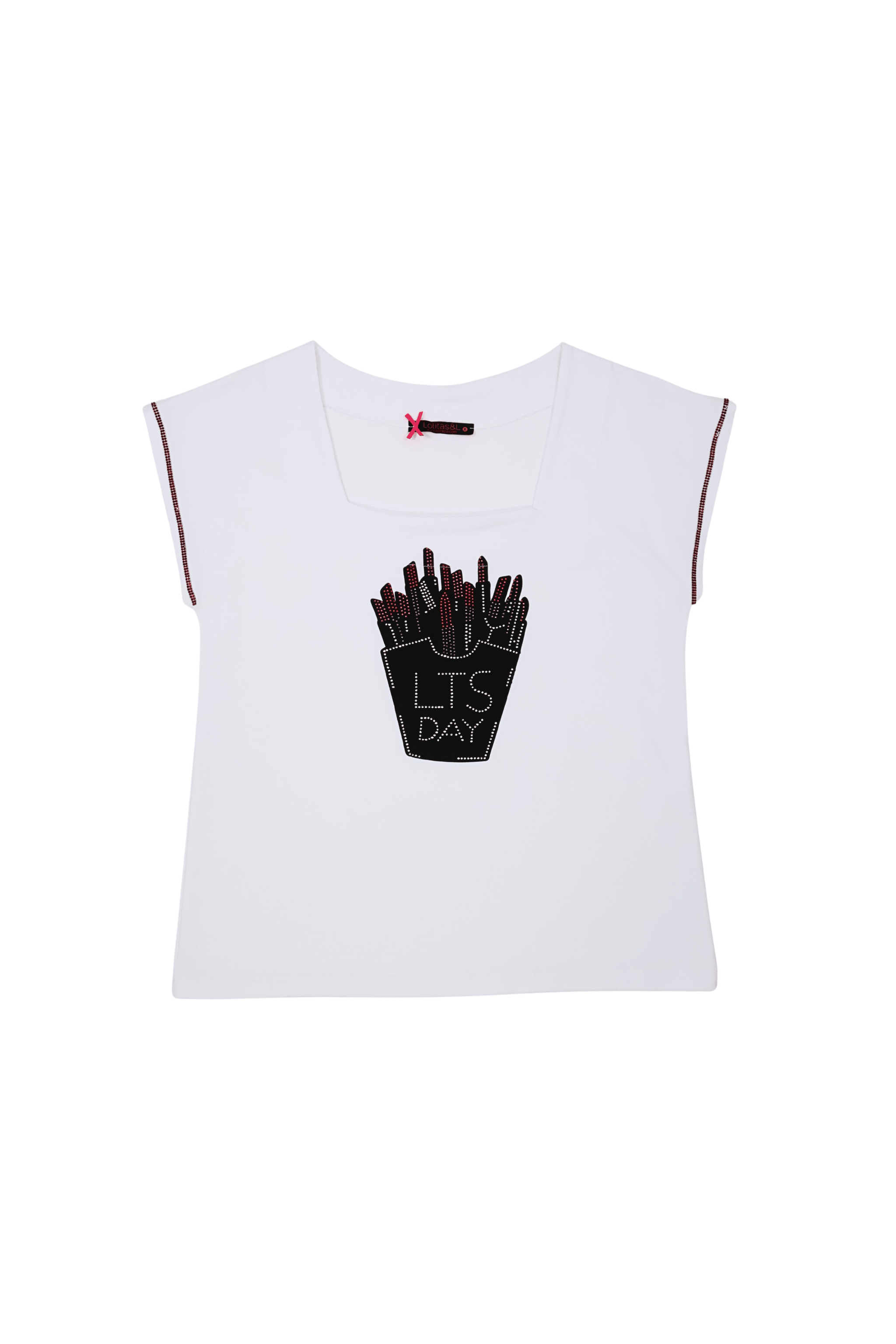 Camiseta blanca bordado lts day escote cuadrado sin mangas Lolitas&L - lolitasyl.com