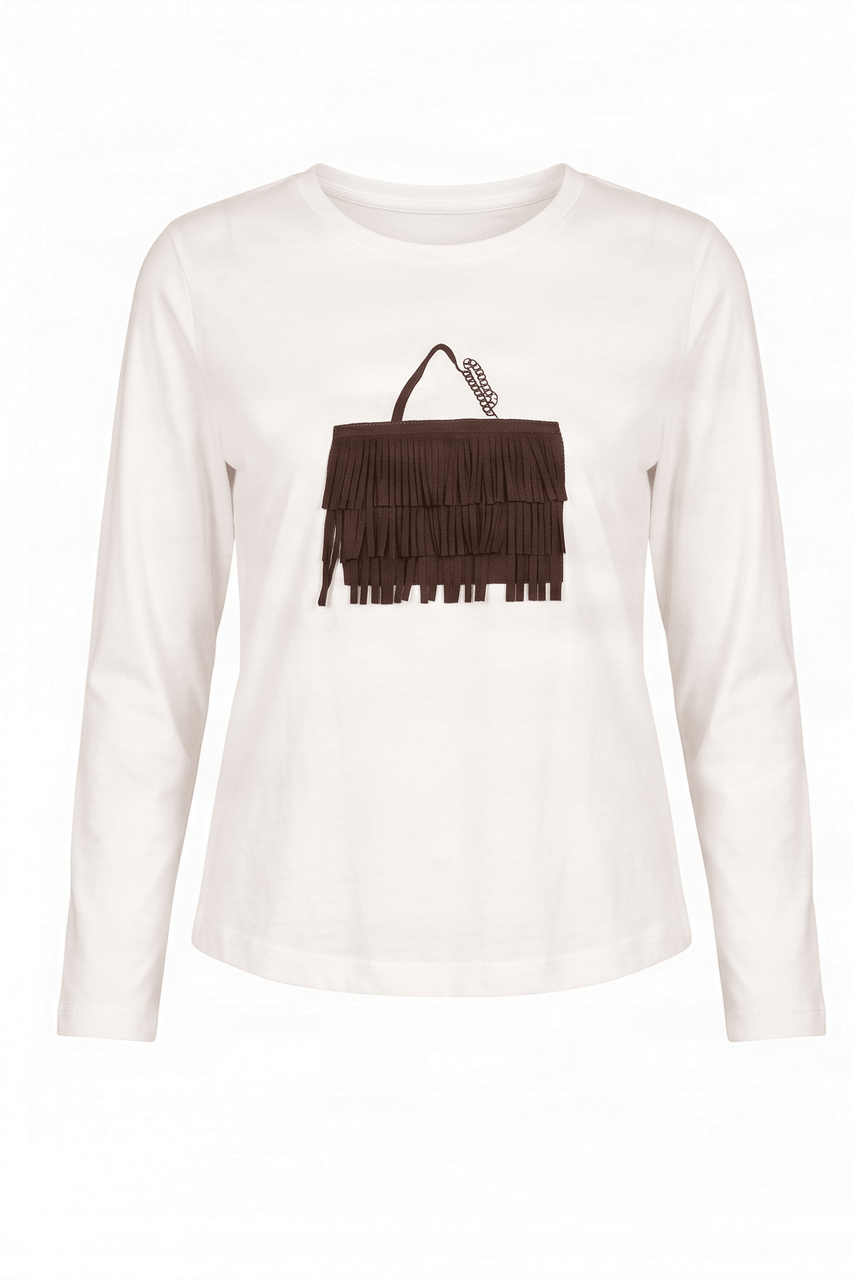 Camiseta blanca con bolsito de flecos marron manga larga Lolitas&L - lolitasyl.com