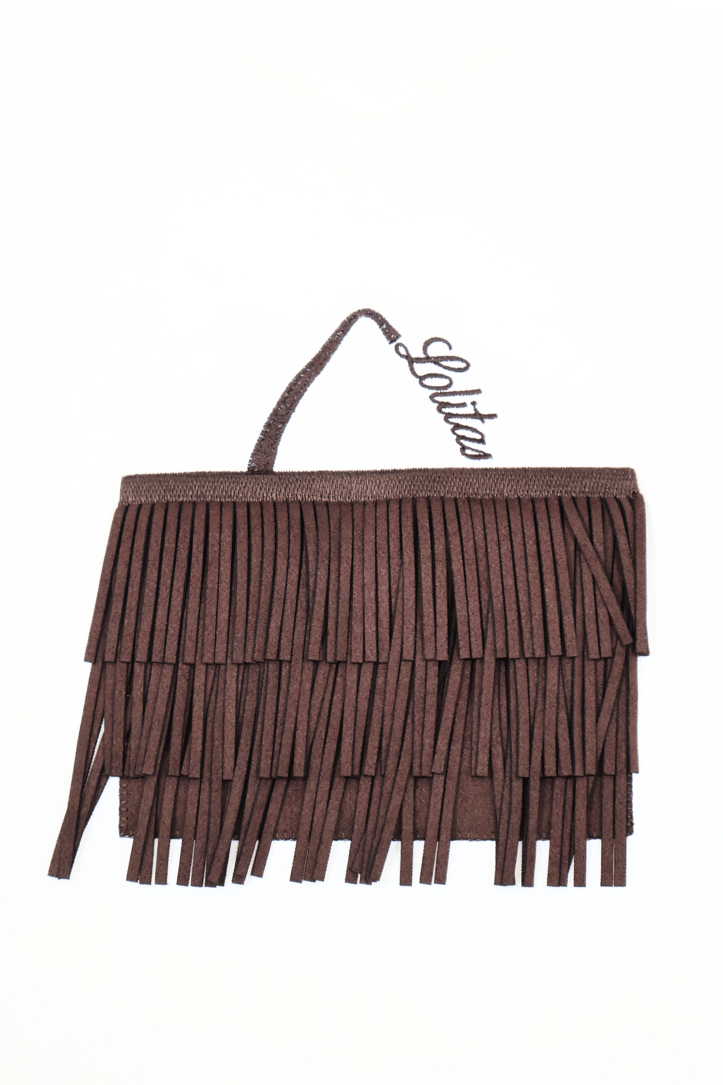 Camiseta blanca con bolsito de flecos marron manga larga Lolitas&L - lolitasyl.com