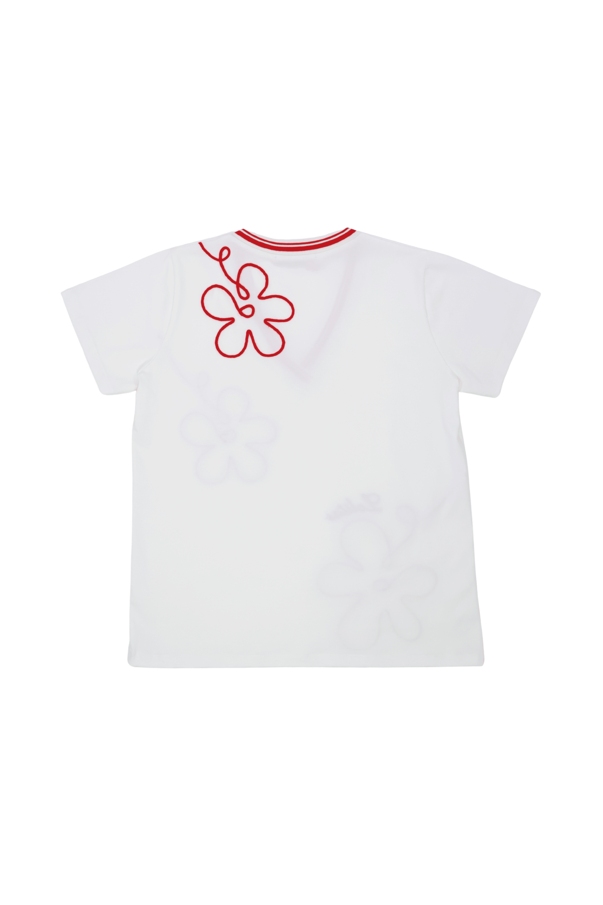 Camiseta blanca con bordado flor en contraste rojo Lolitas&L - lolitasyl.com