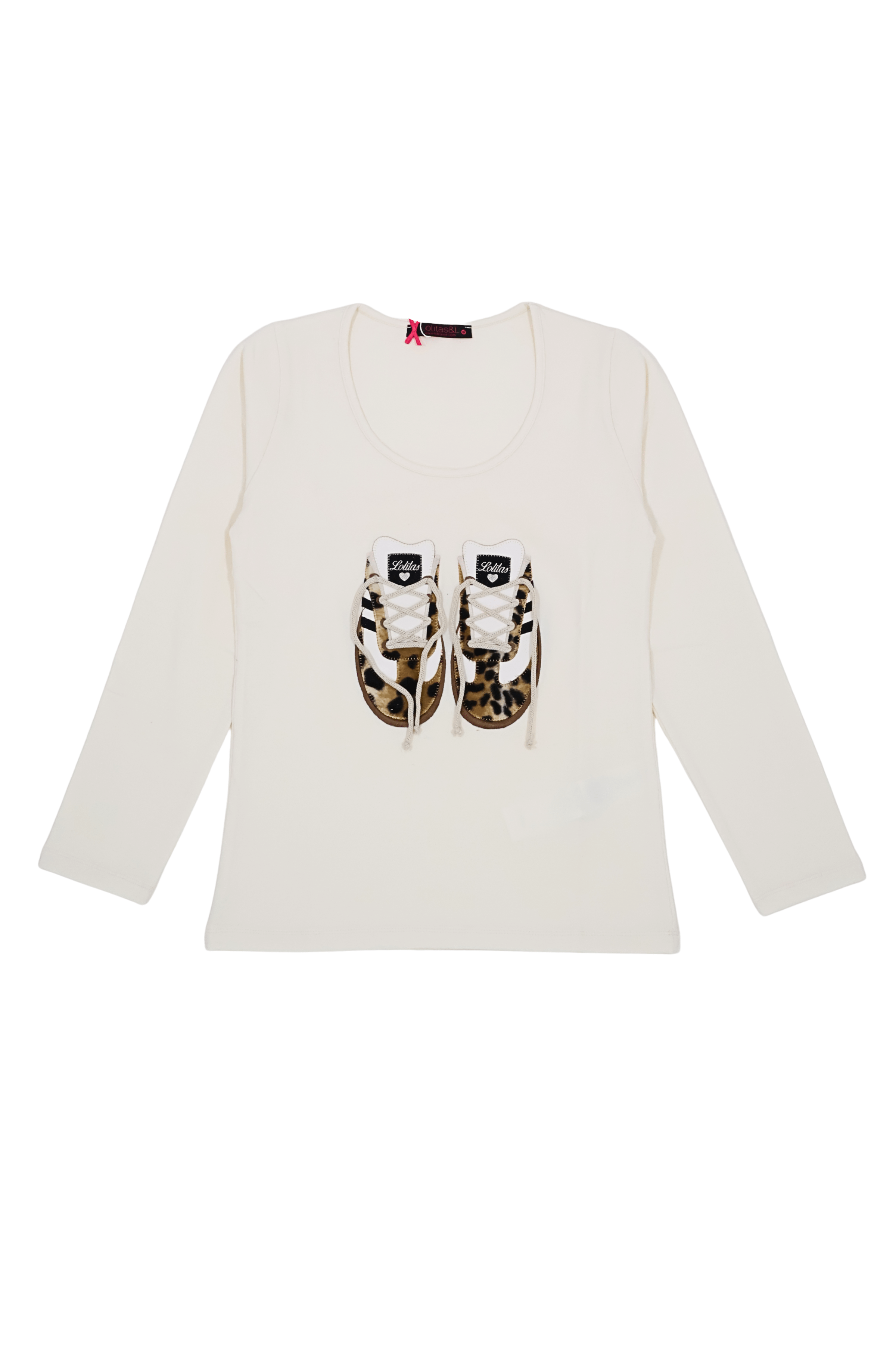 Camiseta blanca con bordado sneakers manga larga Lolitas&L - lolitasyl.com