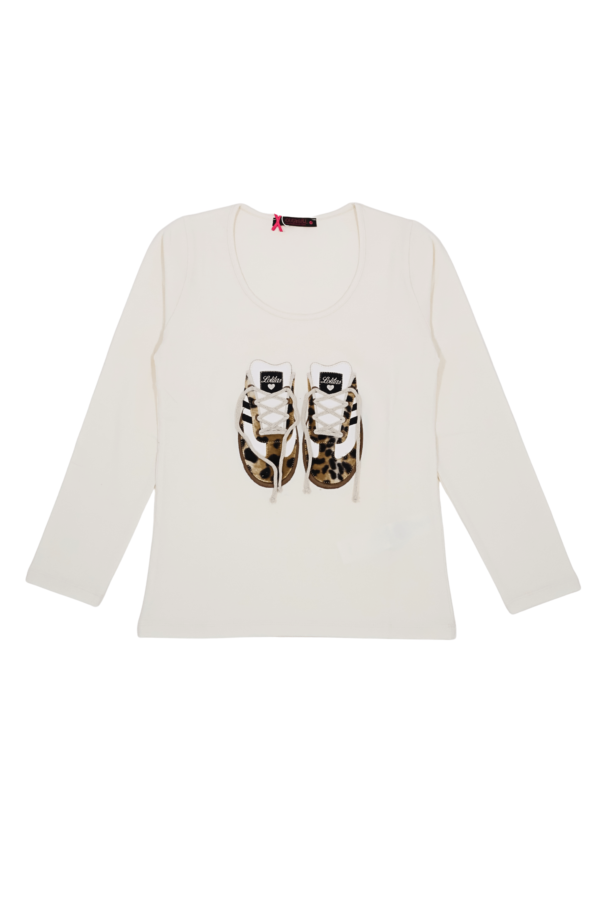 Camiseta blanca con bordado sneakers manga larga Lolitas&L - lolitasyl.com