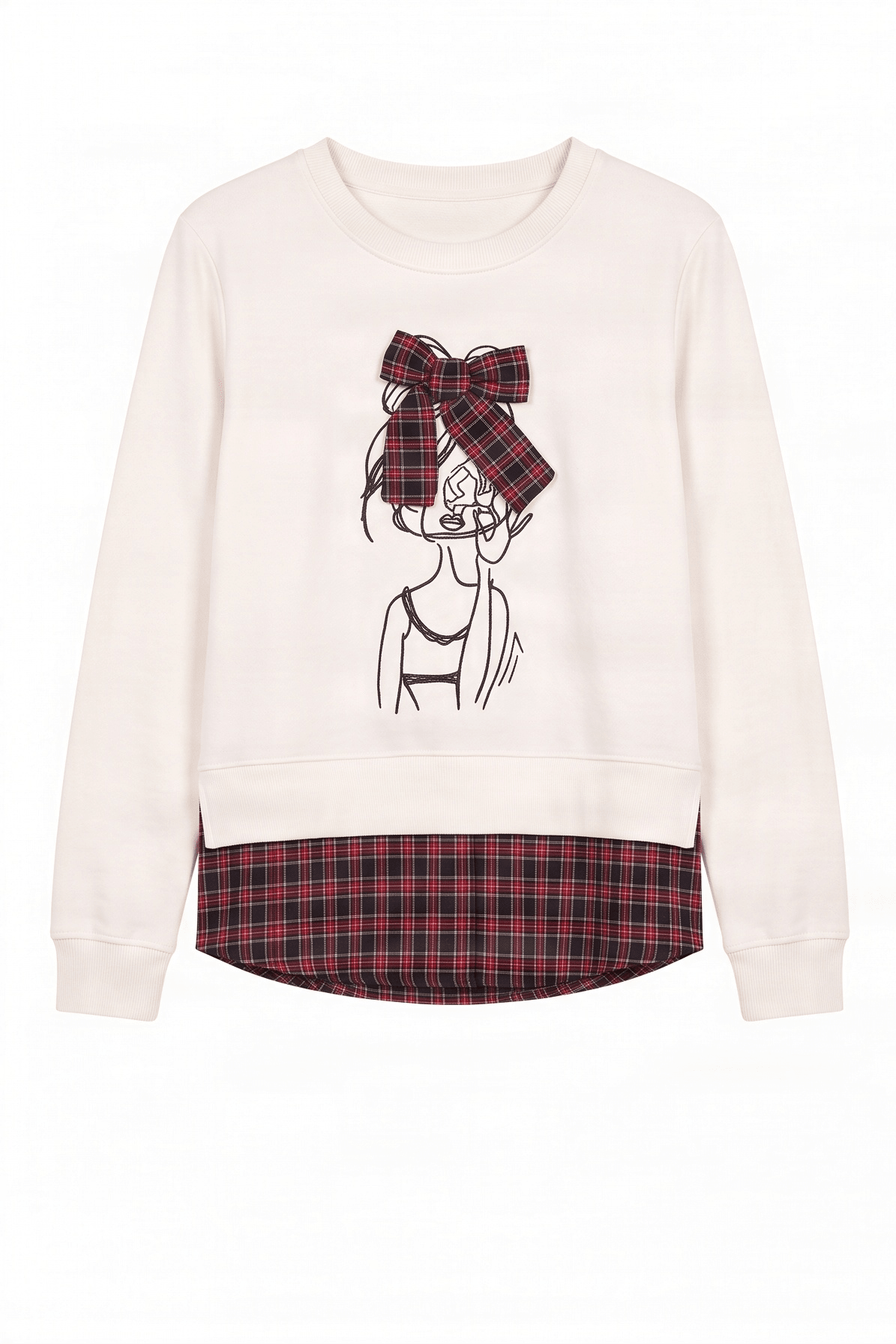 Camiseta blanca con estampado muñeca y lazo cuadro escoces Lolitas&L - lolitasyl.com