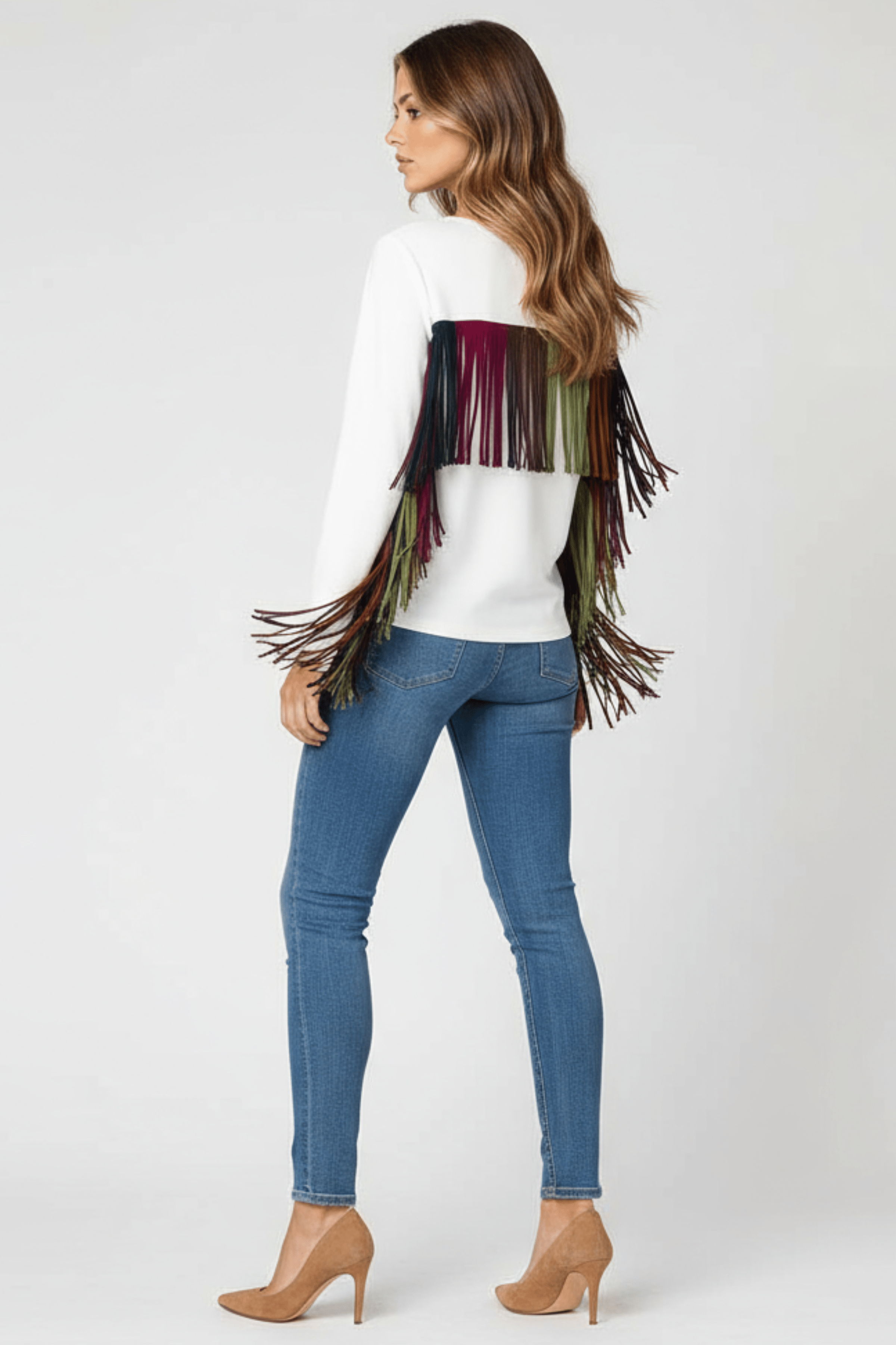 Camiseta blanca con flecos en espalda manga larga Lolitas&L - lolitasyl.com