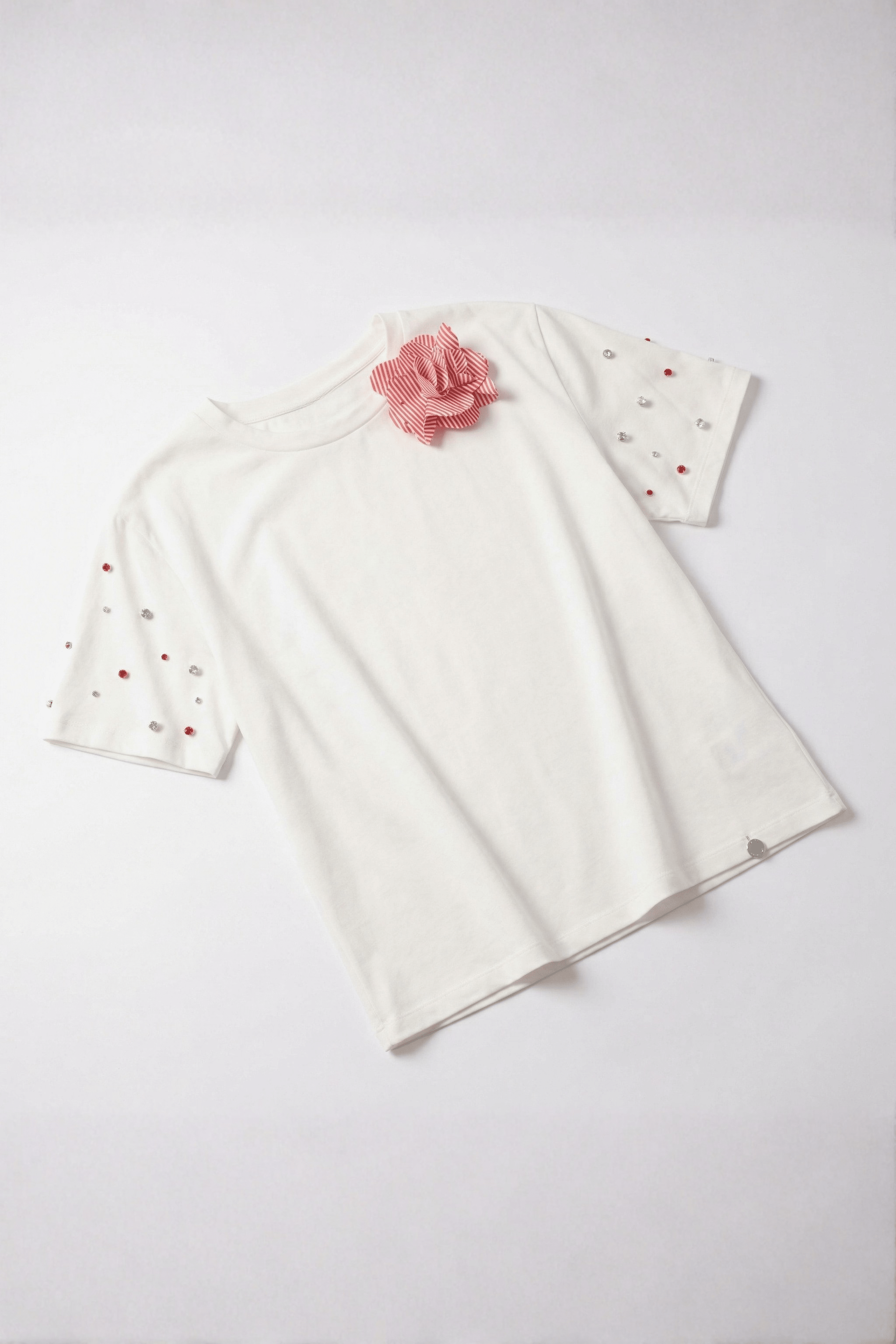 Camiseta blanca con flor y strass rosa Lolitas&L - lolitasyl.com