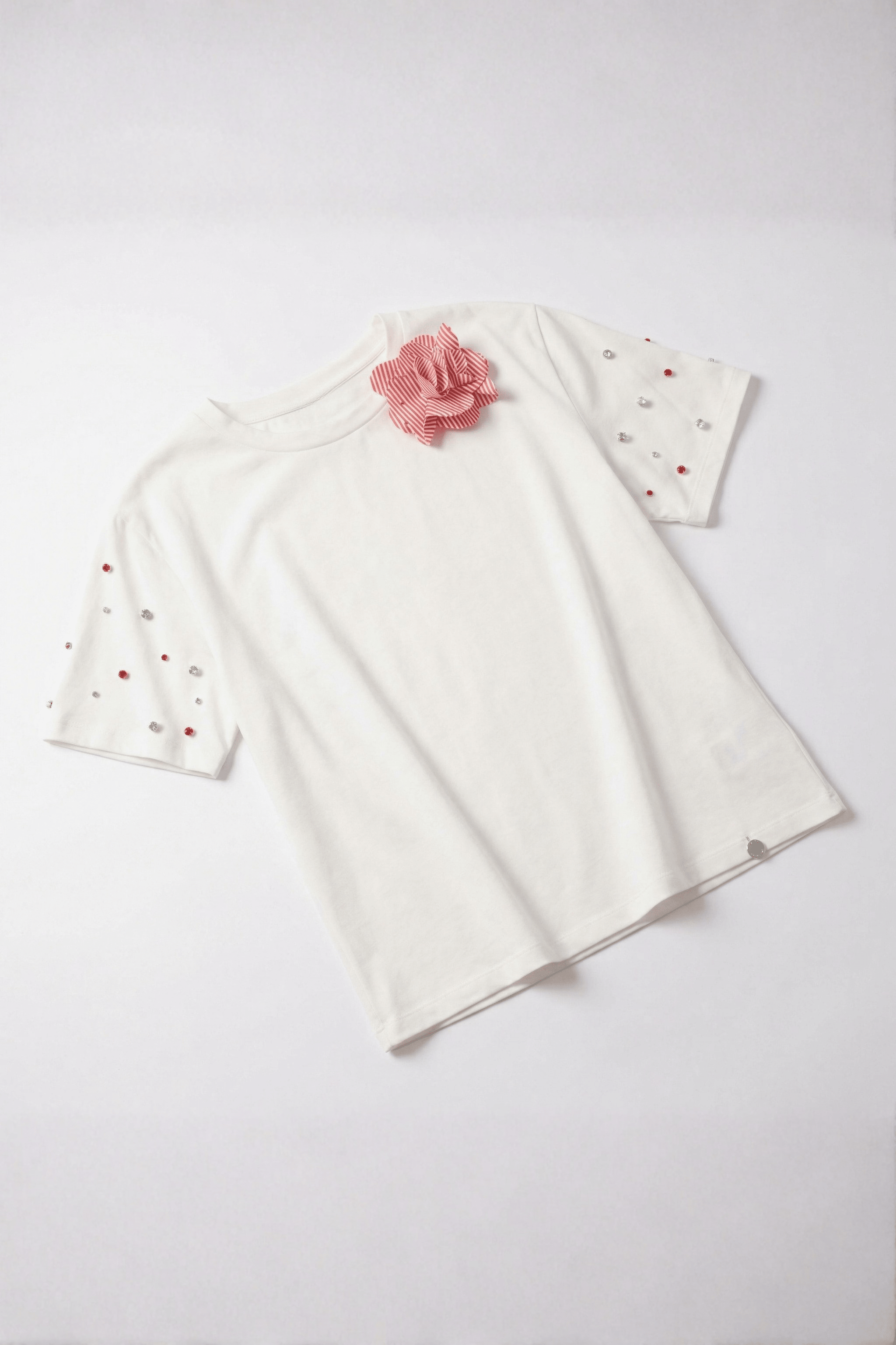 Camiseta blanca con flor y strass rosa Lolitas&L - lolitasyl.com