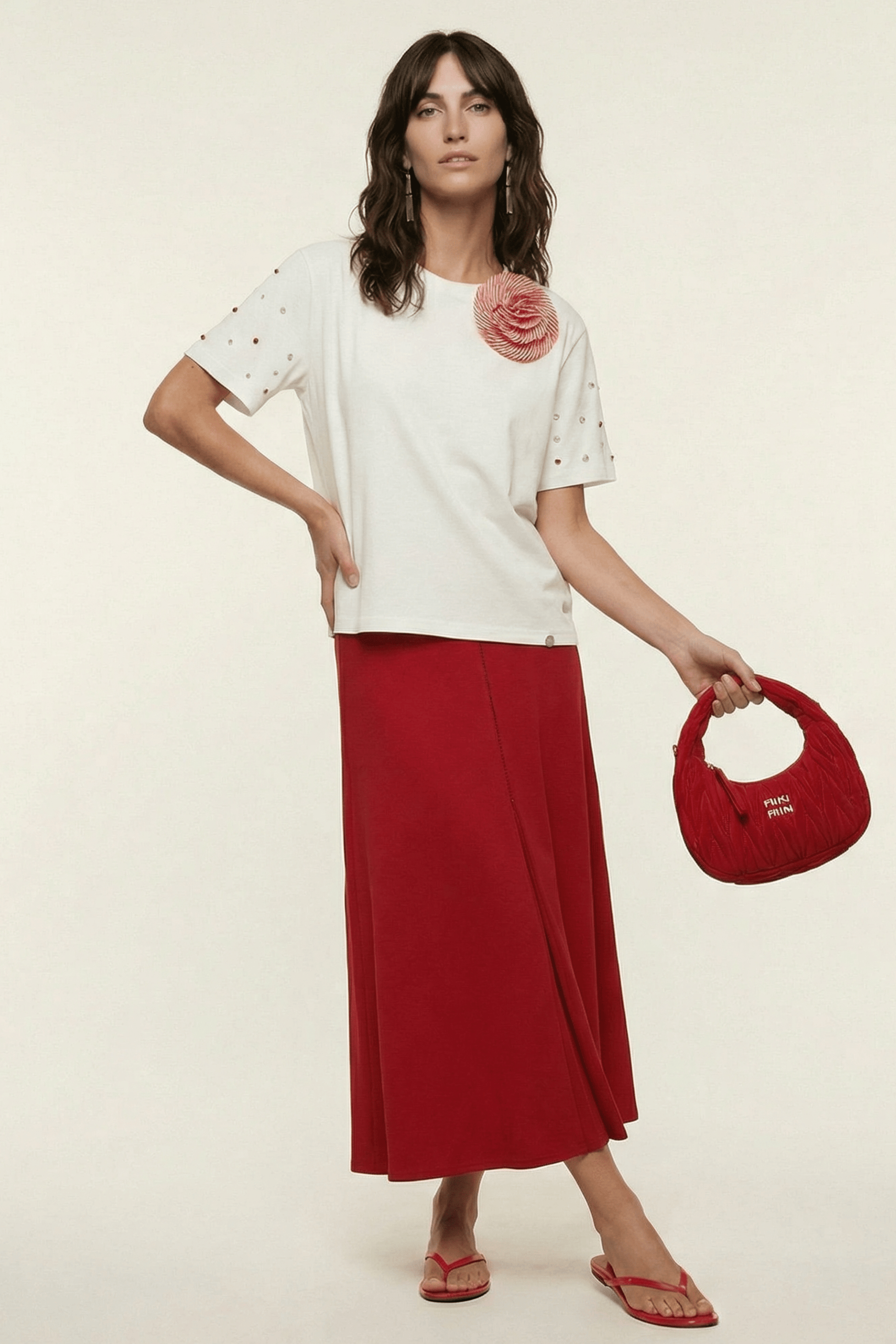 Camiseta blanca con flor y strass rosa Lolitas&L - lolitasyl.com