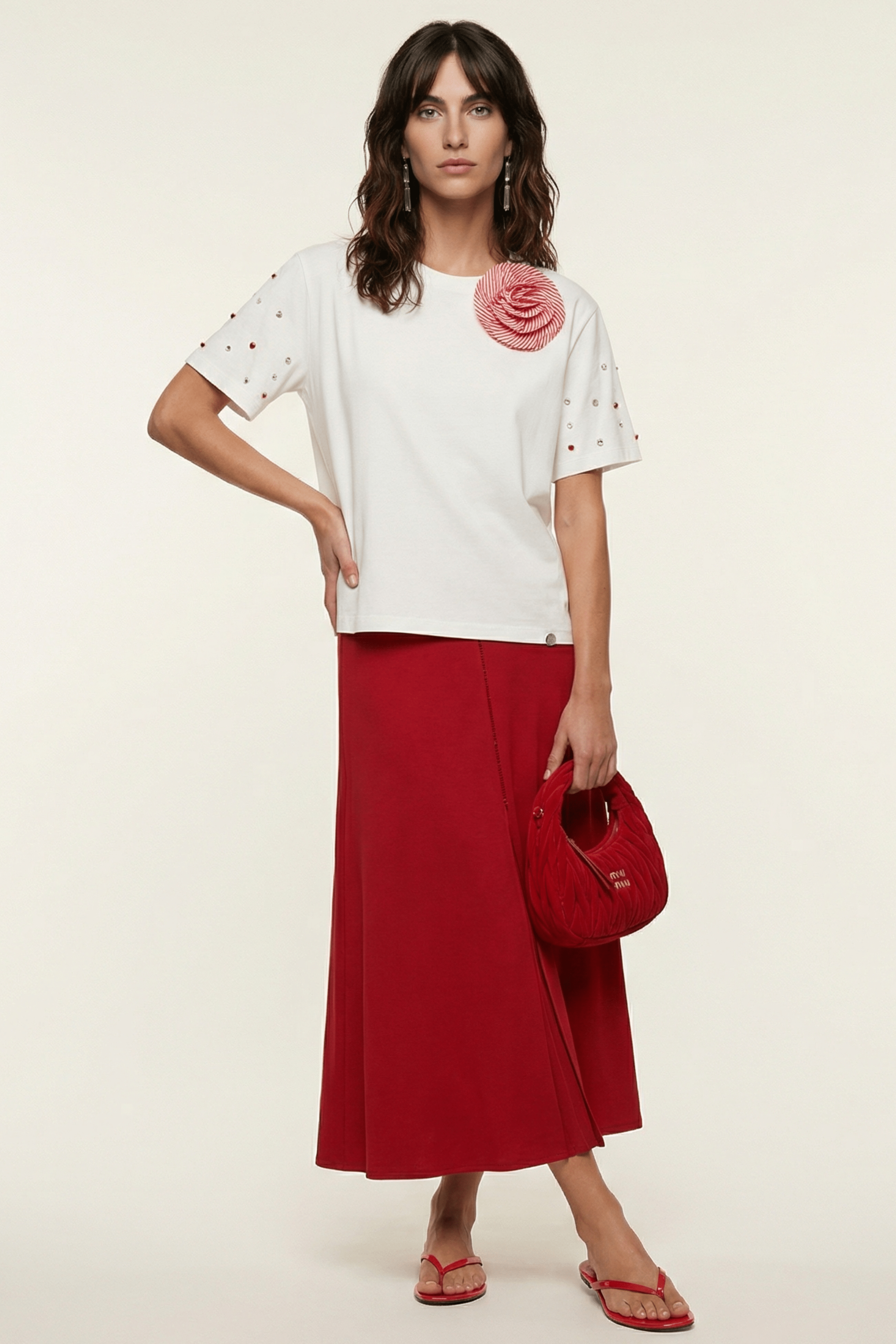 Camiseta blanca con flor y strass rosa Lolitas&L - lolitasyl.com