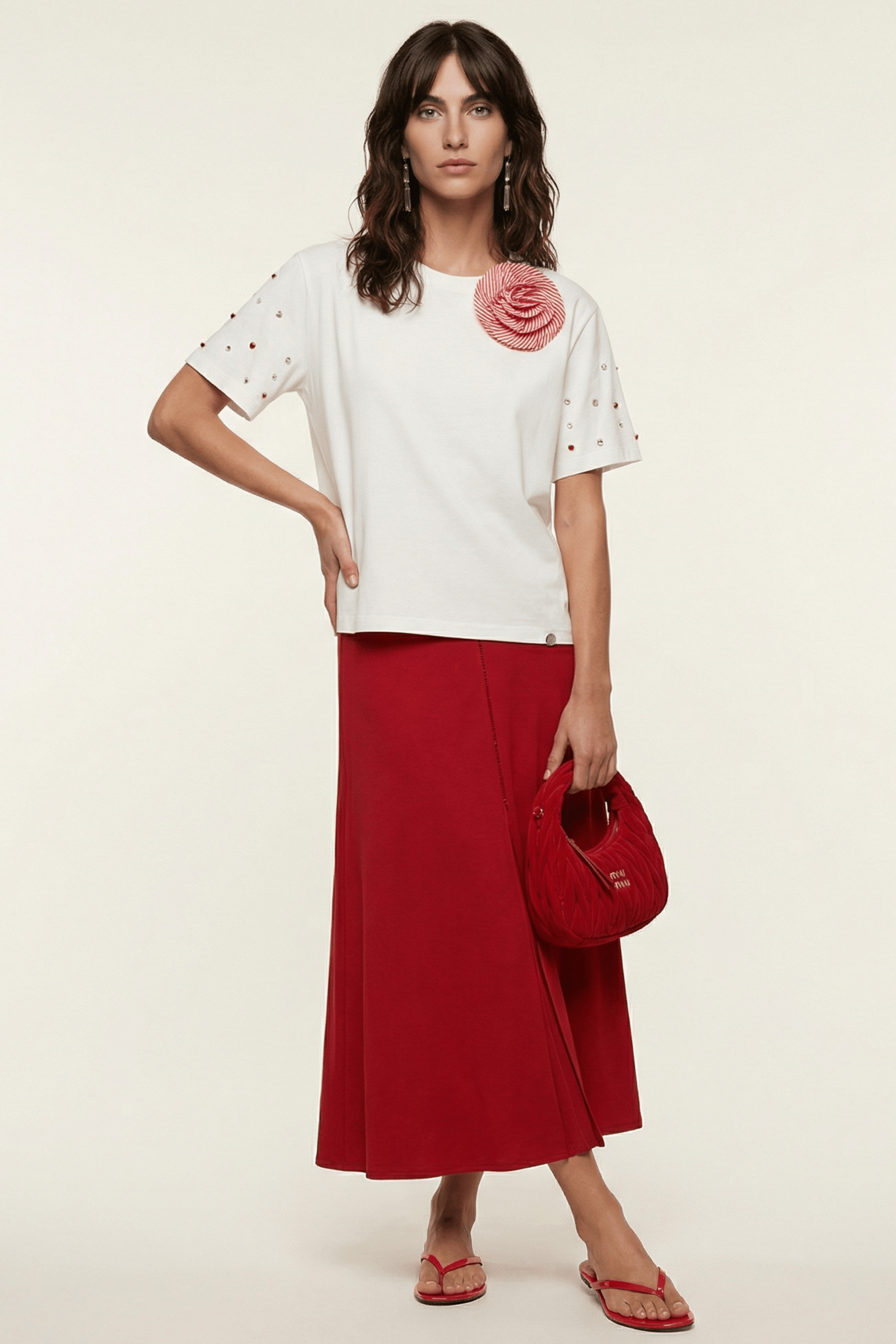 Camiseta blanca con flor y strass rosa Lolitas&L - lolitasyl.com