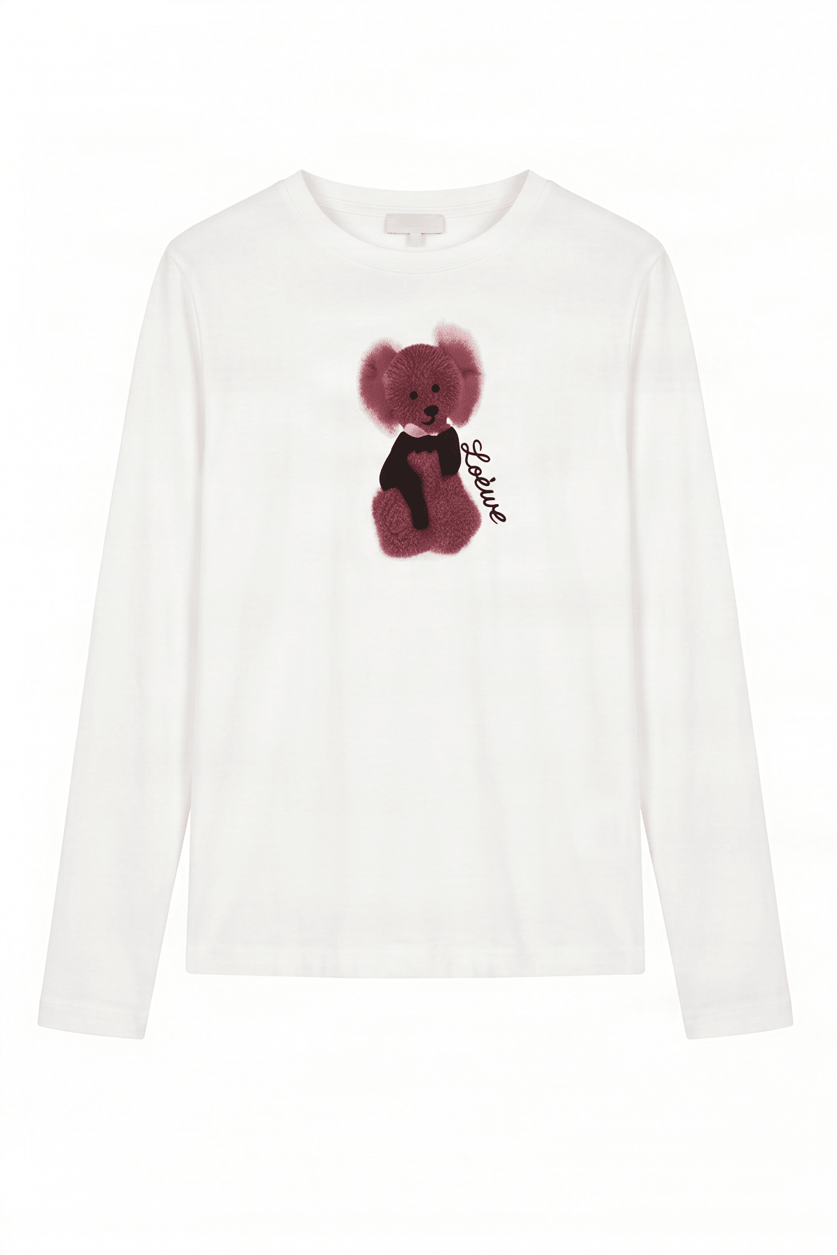 Camiseta blanca con osito fucsia bordado manga larga Lolitas&L - lolitasyl.com