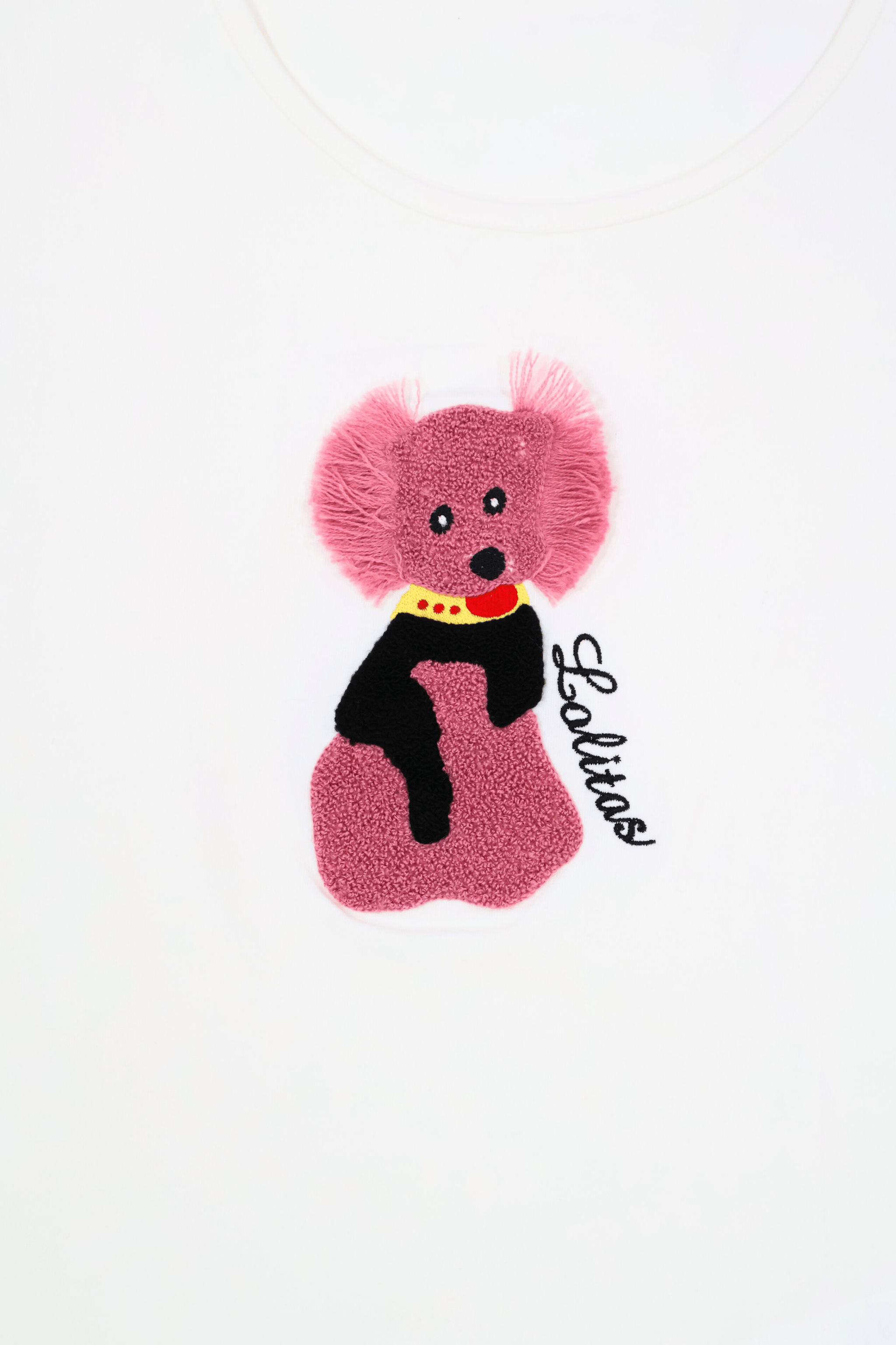 Camiseta blanca con osito fucsia bordado manga larga Lolitas&L - lolitasyl.com