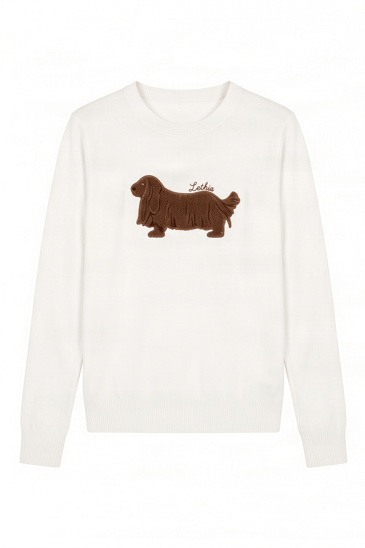 Camiseta blanca con perro bordado de flecos manga larga Lolitas&L - lolitasyl.com