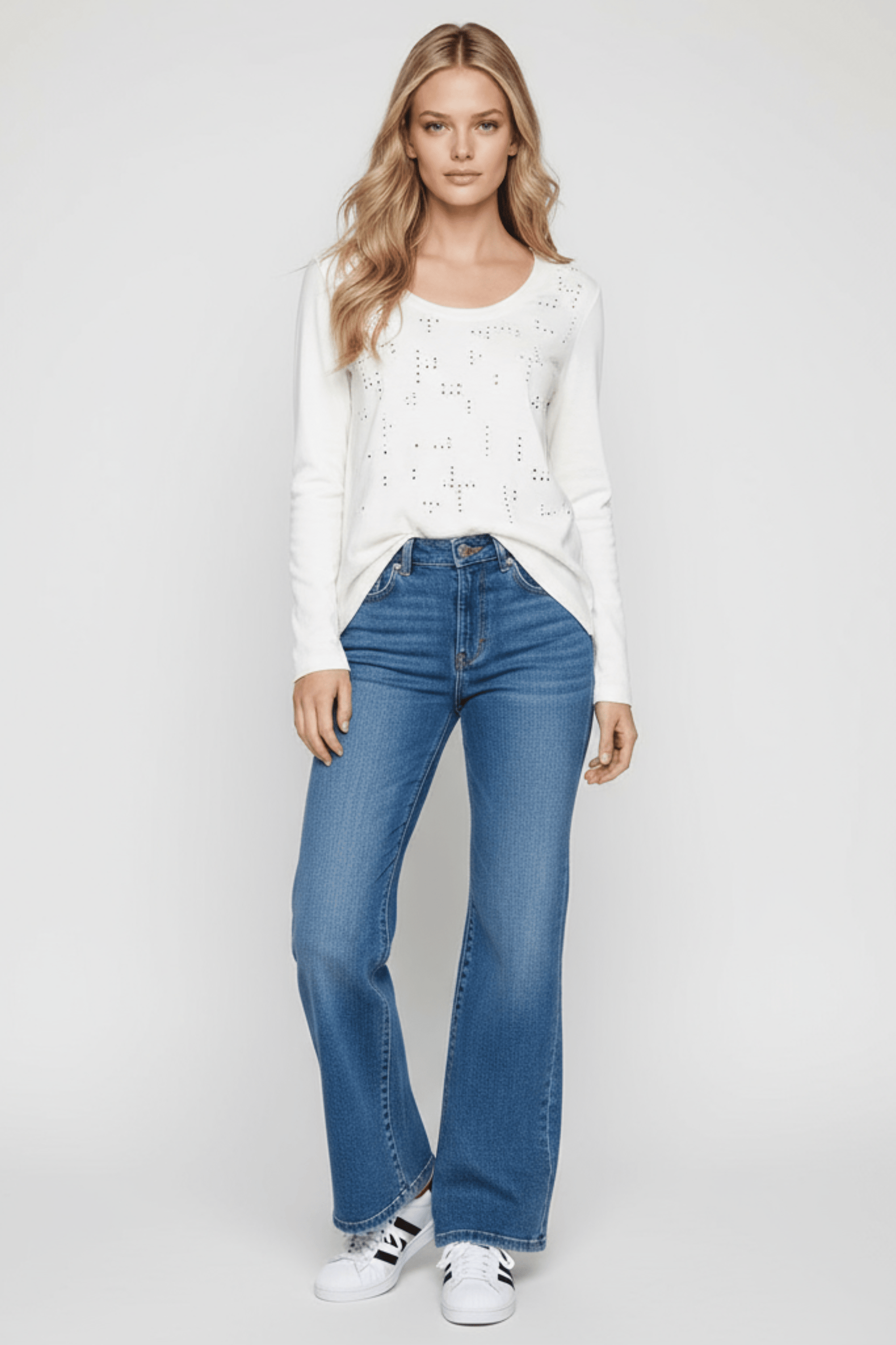 Camiseta blanca con strass multicolor manga latga Lolitas&L - lolitasyl.com