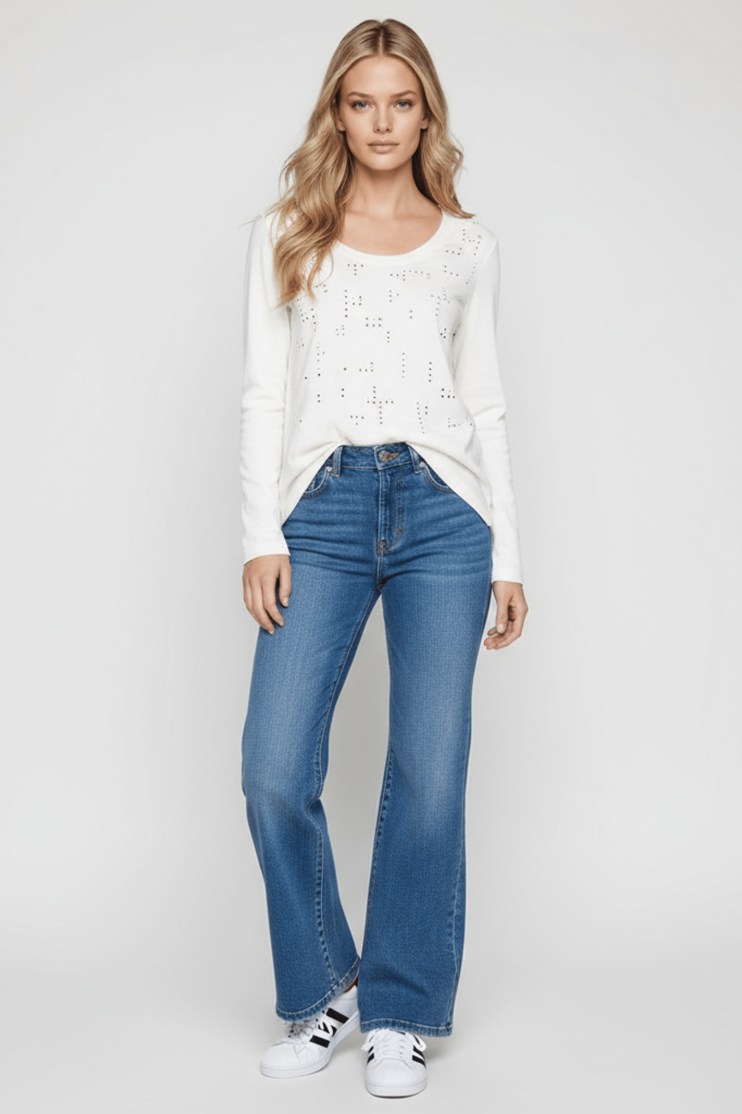 Camiseta blanca con strass multicolor manga latga Lolitas&L - lolitasyl.com