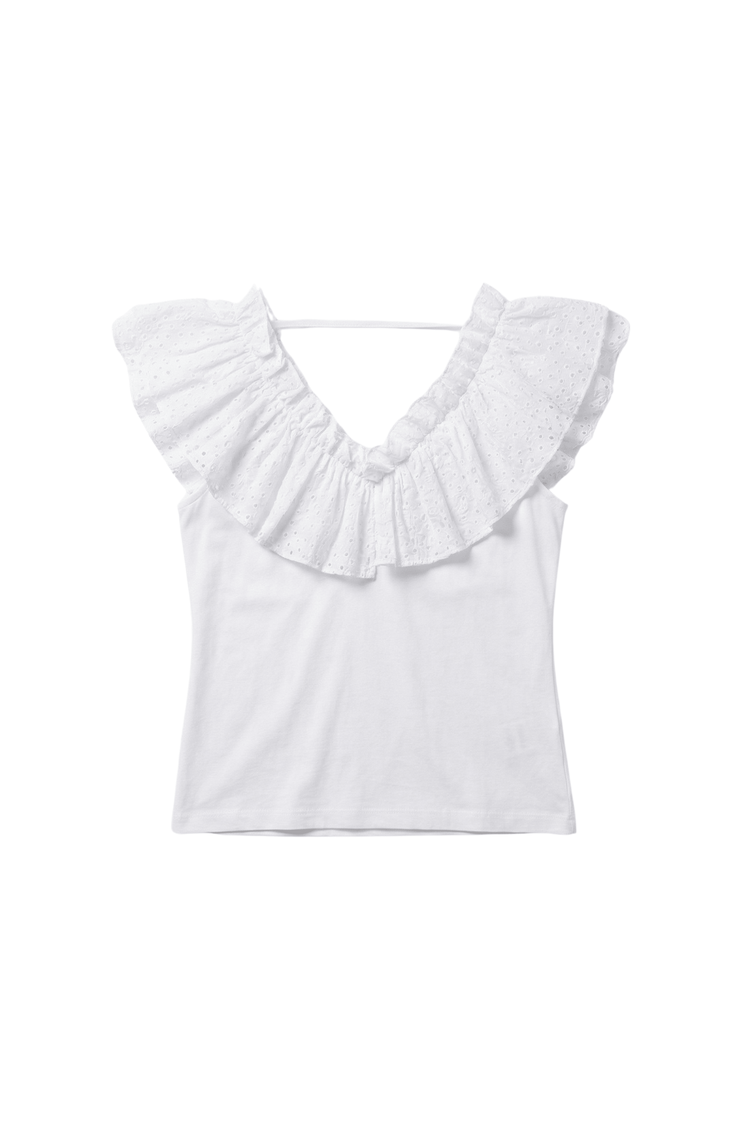 Camiseta blanca con volante bordado ingles en escote Lolitas&L - lolitasyl.com