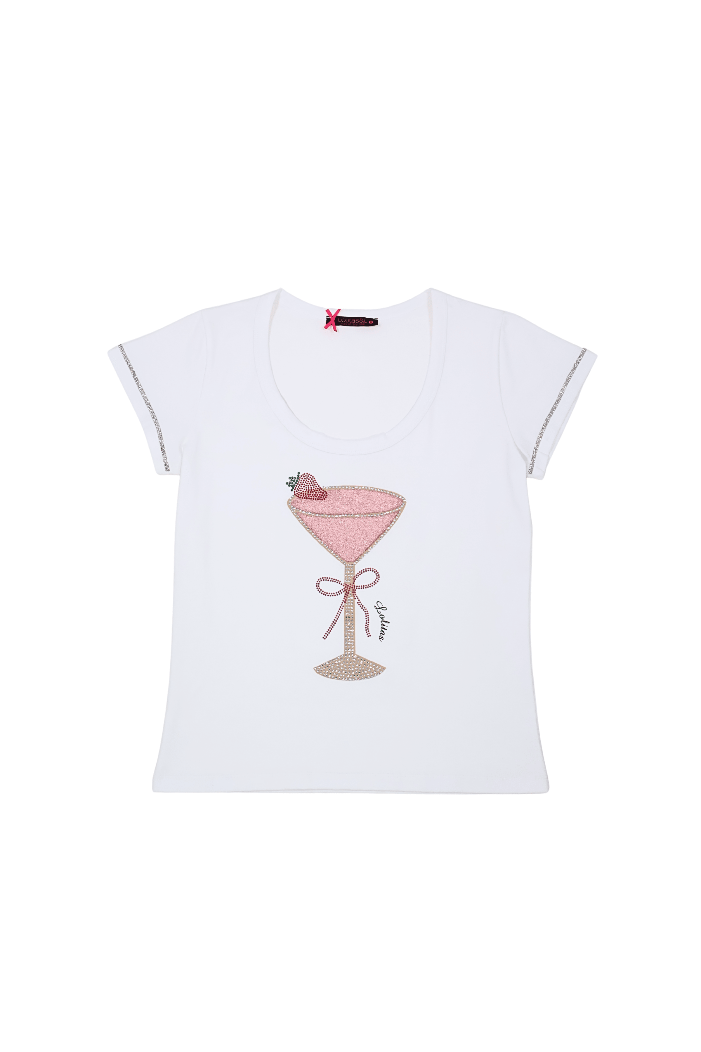 Camiseta blanca copa coctel strass Lolitas&L - lolitasyl.com