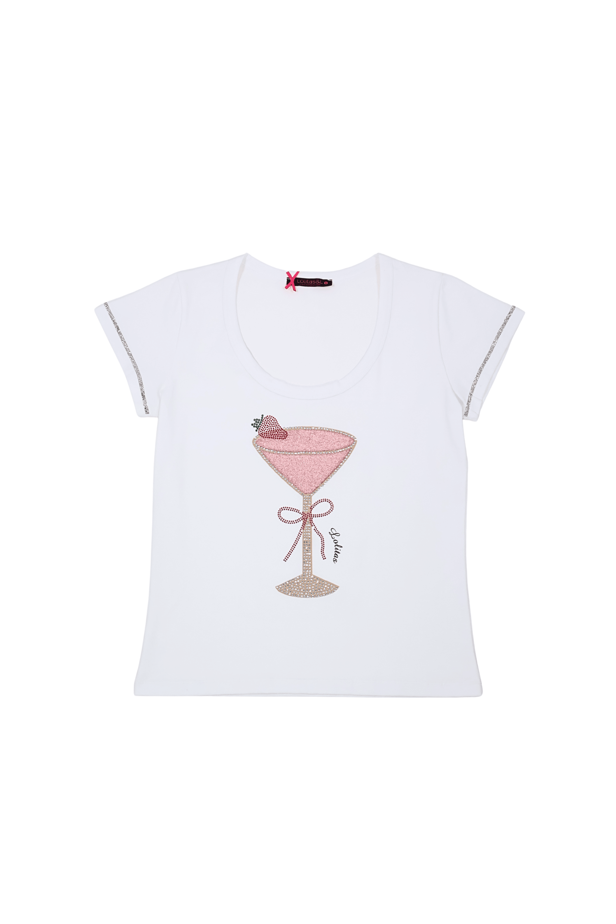 Camiseta blanca copa coctel strass Lolitas&L - lolitasyl.com