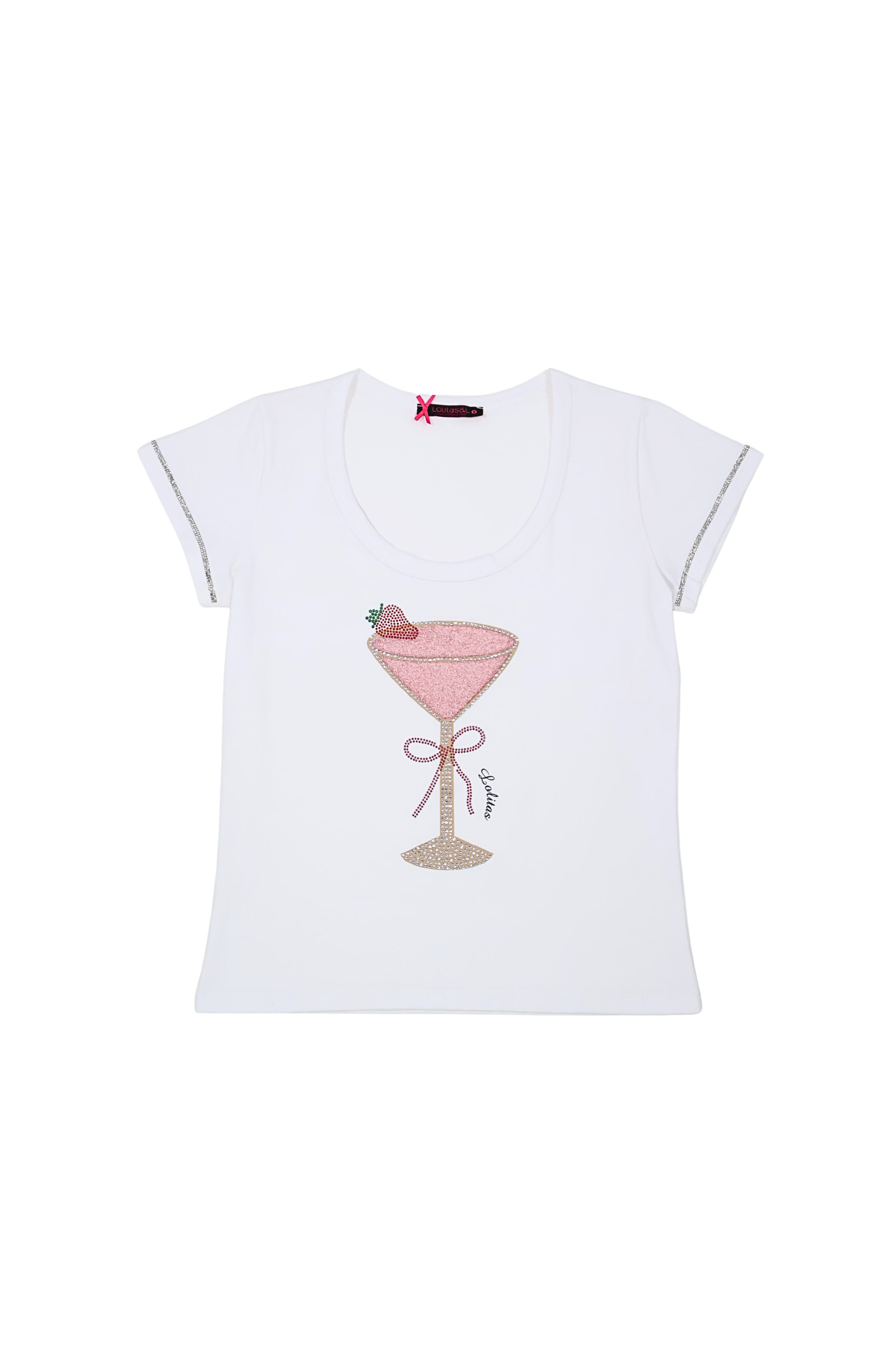 Camiseta blanca copa coctel strass Lolitas&L