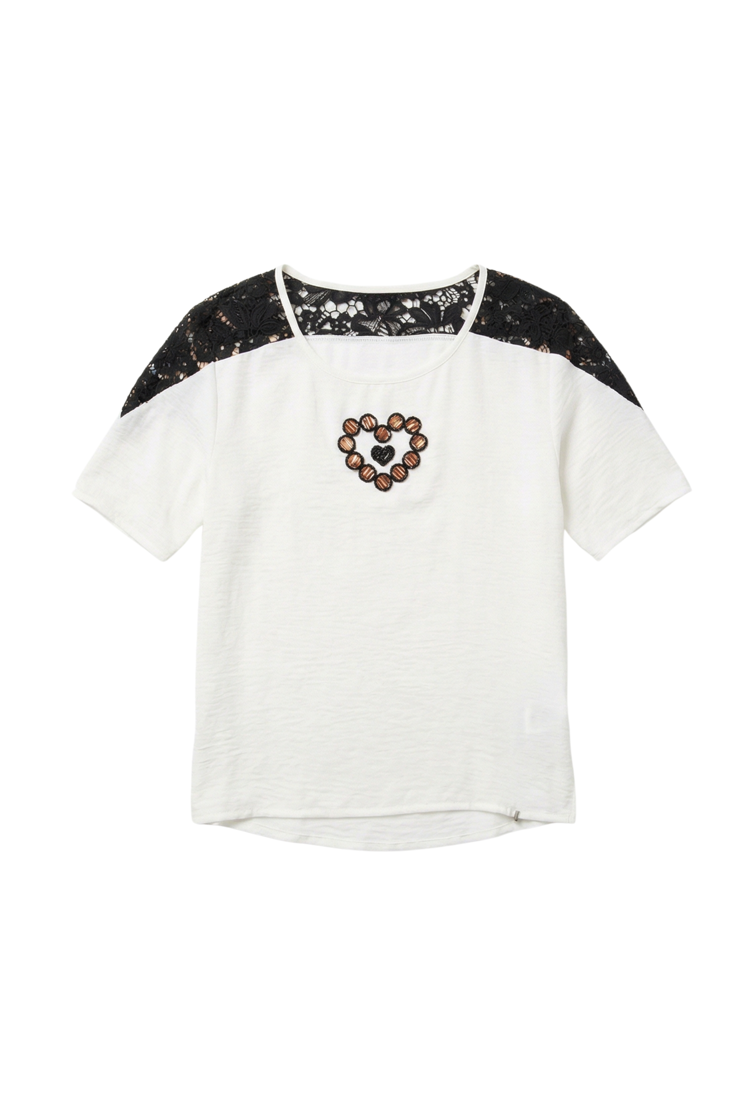Camiseta blanca corazon bordado con grogre contraste negro LolitasyL