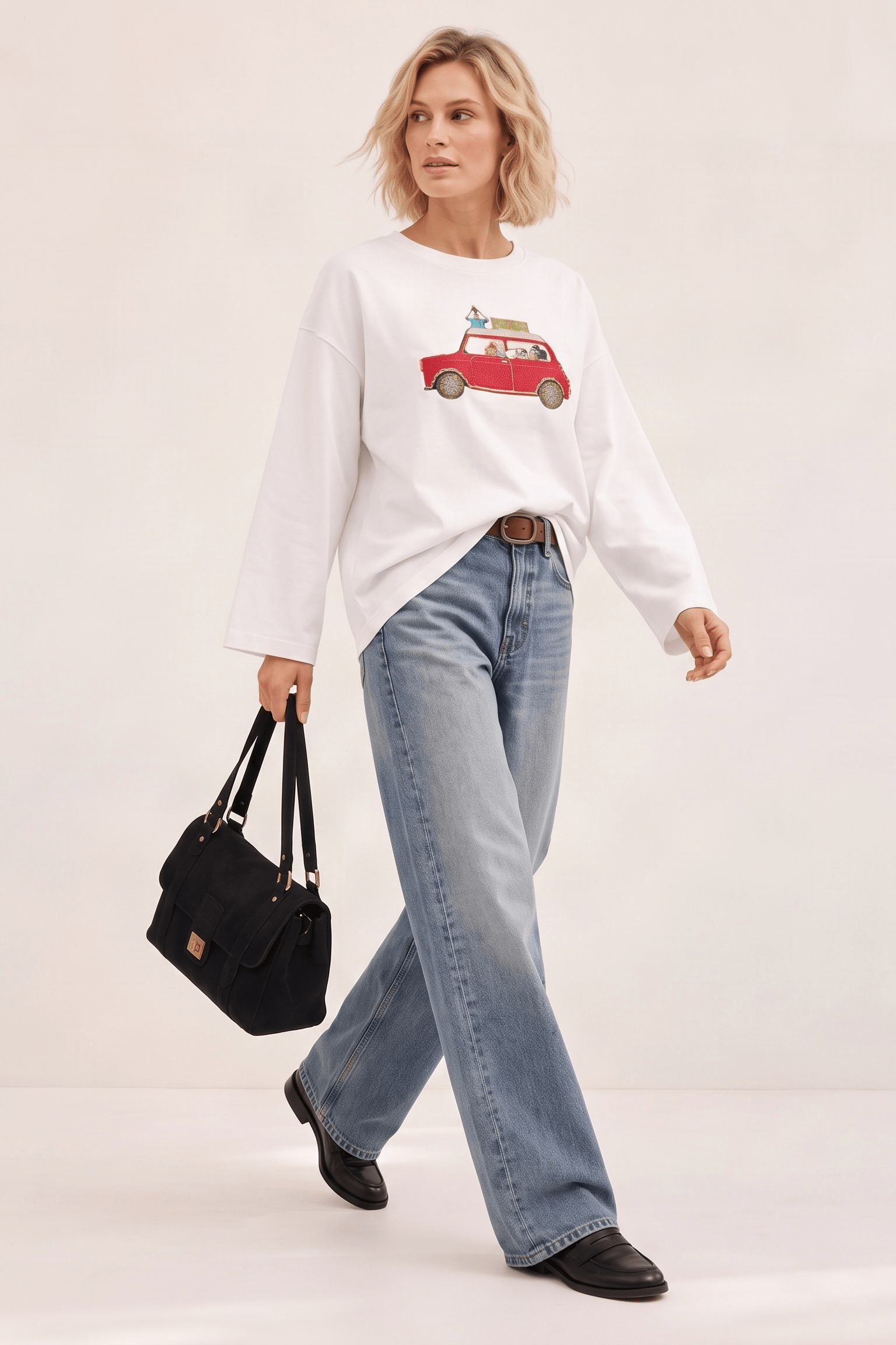 Camiseta Blanca de Manga Larga con Coche Bordado en Punto de Cruz – Lolitas&L - lolitasyl.com