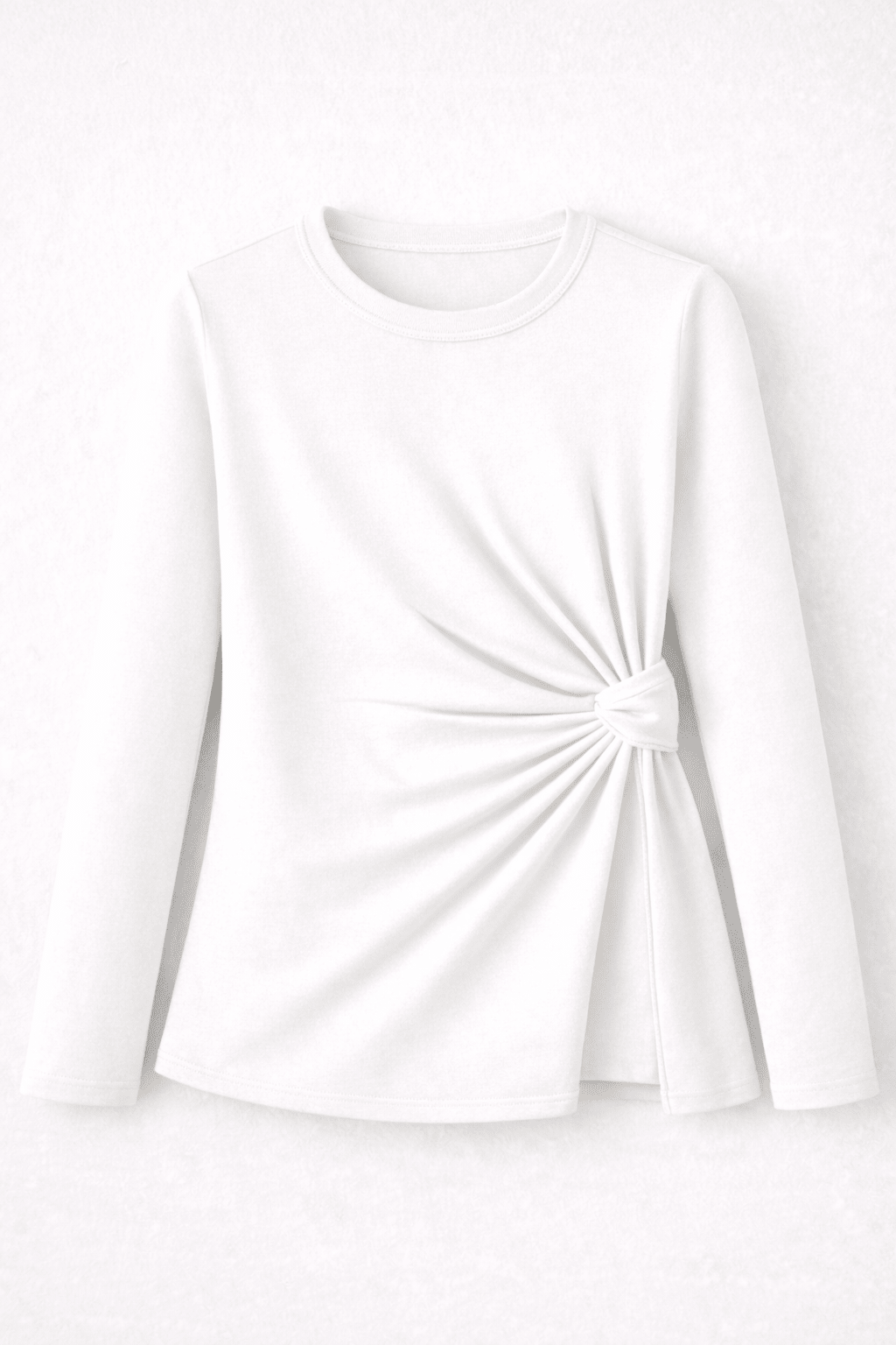 Camiseta Blanca de Manga Larga con Drapeado Lateral y Cuello Redondo – Lolitas&L - lolitasyl.com