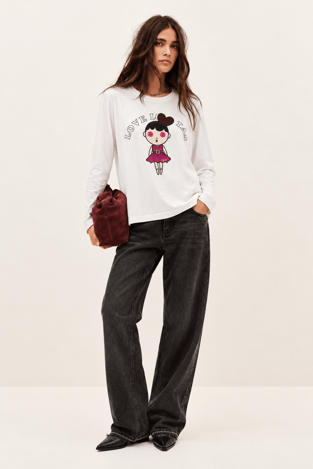 Camiseta Blanca de Manga Larga en Jersey de Algodón con Print Lolitas, Bordado y Aplicaciones – Lolitas&L - lolitasyl.com