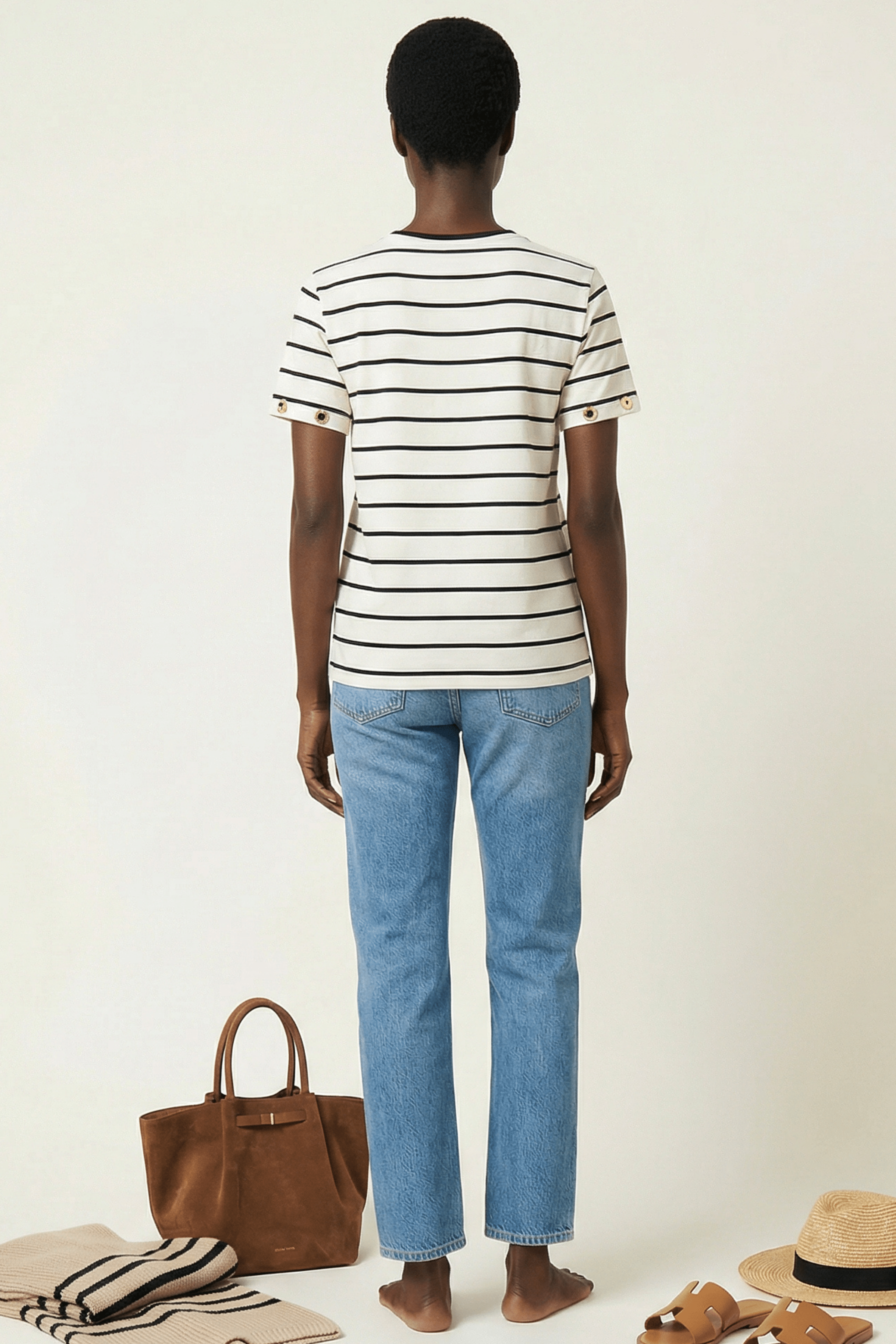 Camiseta blanca de rayas escote uve Lolitas&L - lolitasyl.com