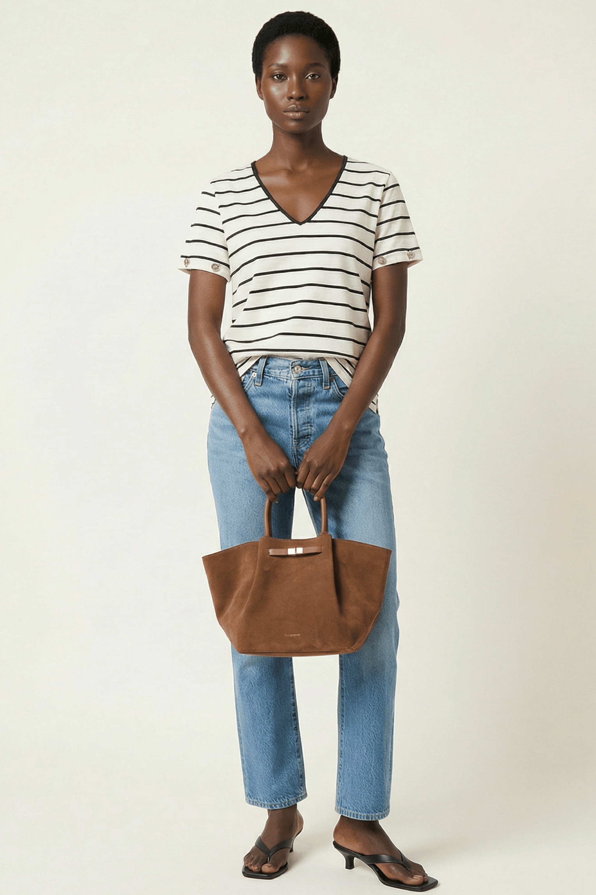 Camiseta blanca de rayas escote uve Lolitas&L - lolitasyl.com