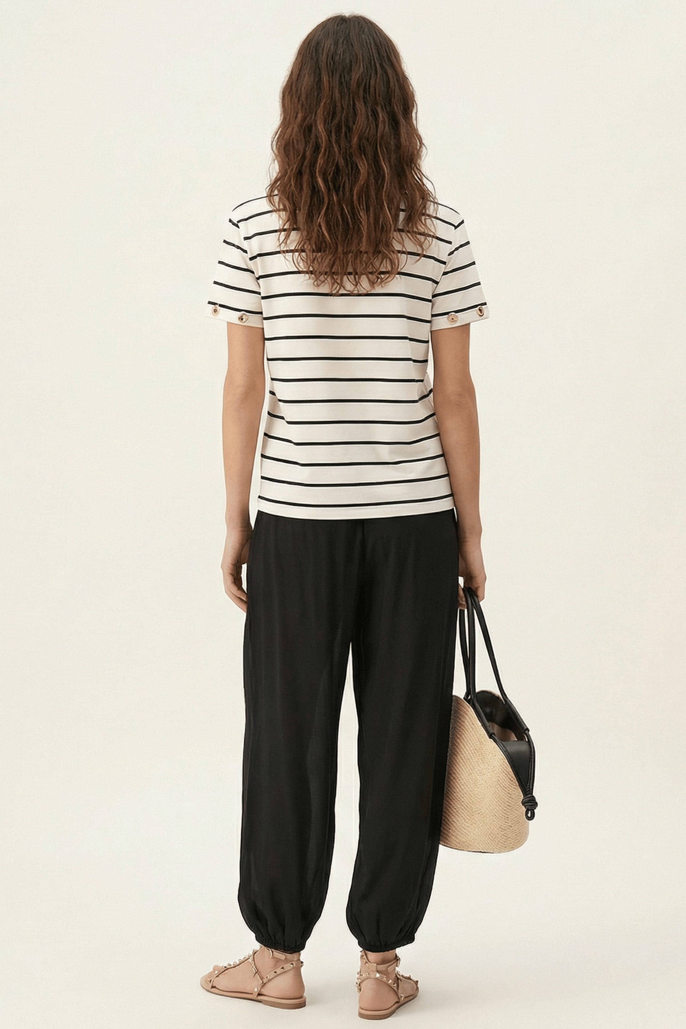 Camiseta blanca de rayas escote uve Lolitas&L - lolitasyl.com