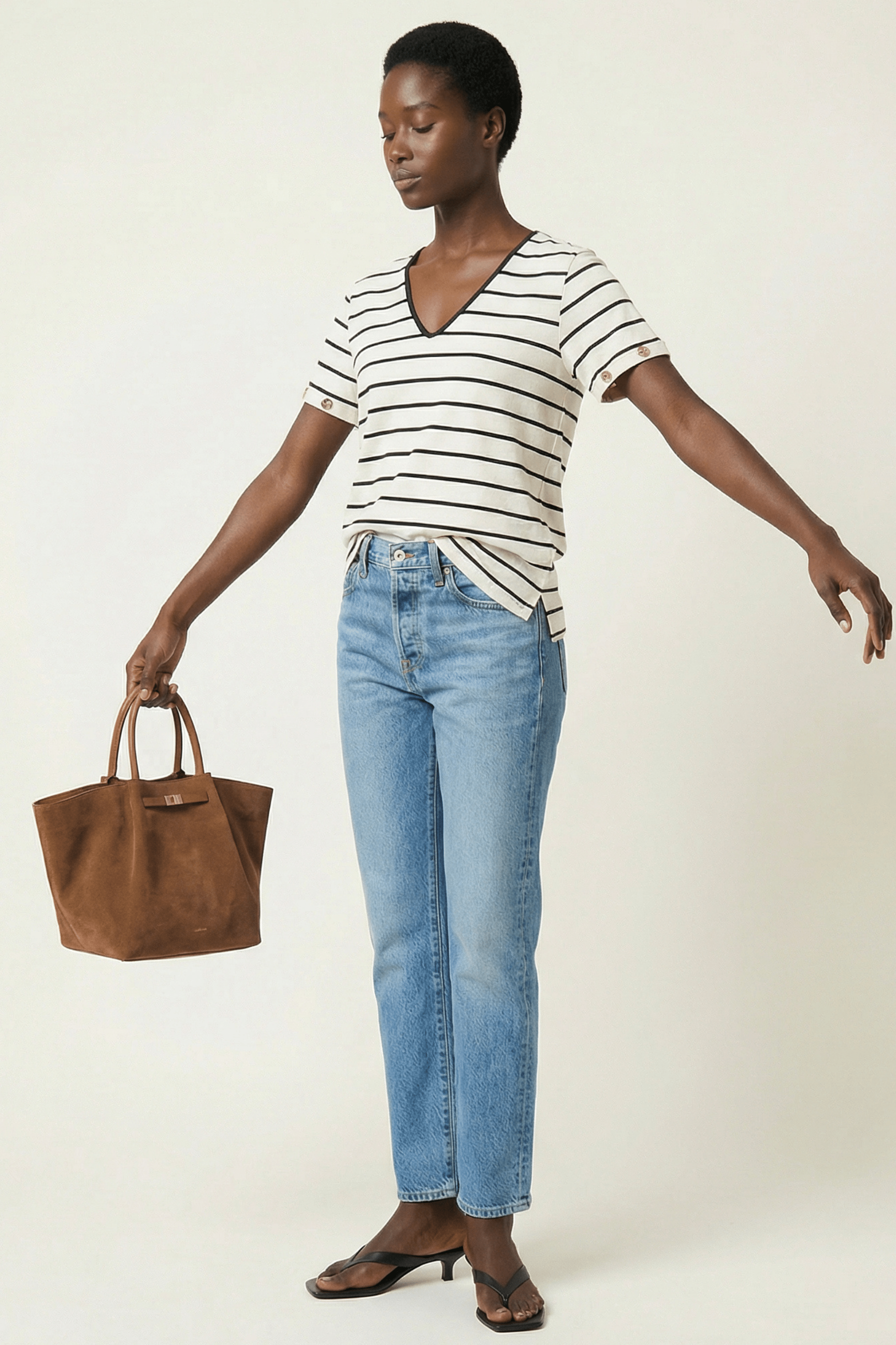 Camiseta blanca de rayas escote uve Lolitas&L - lolitasyl.com