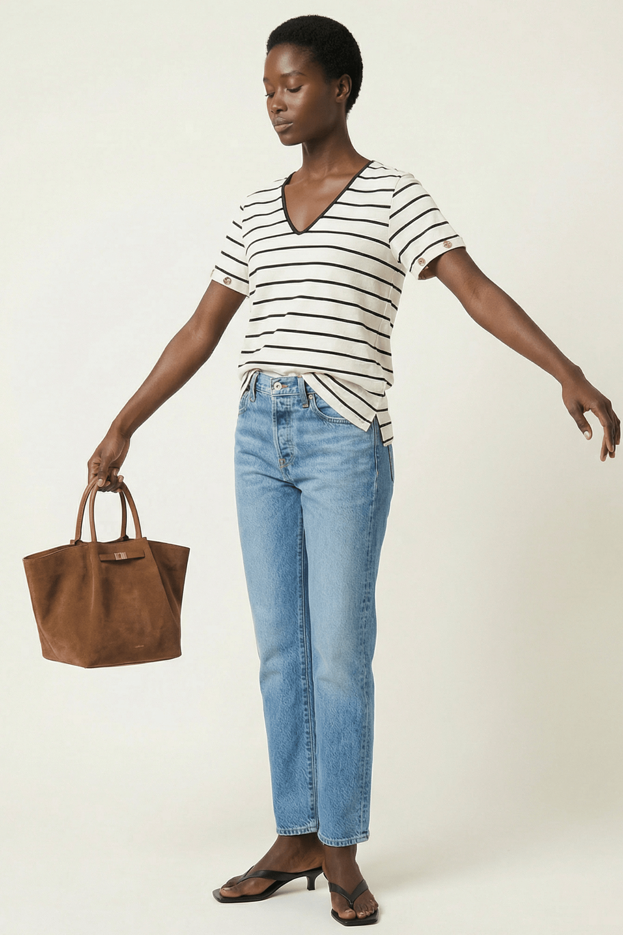 Camiseta blanca de rayas escote uve Lolitas&L - lolitasyl.com