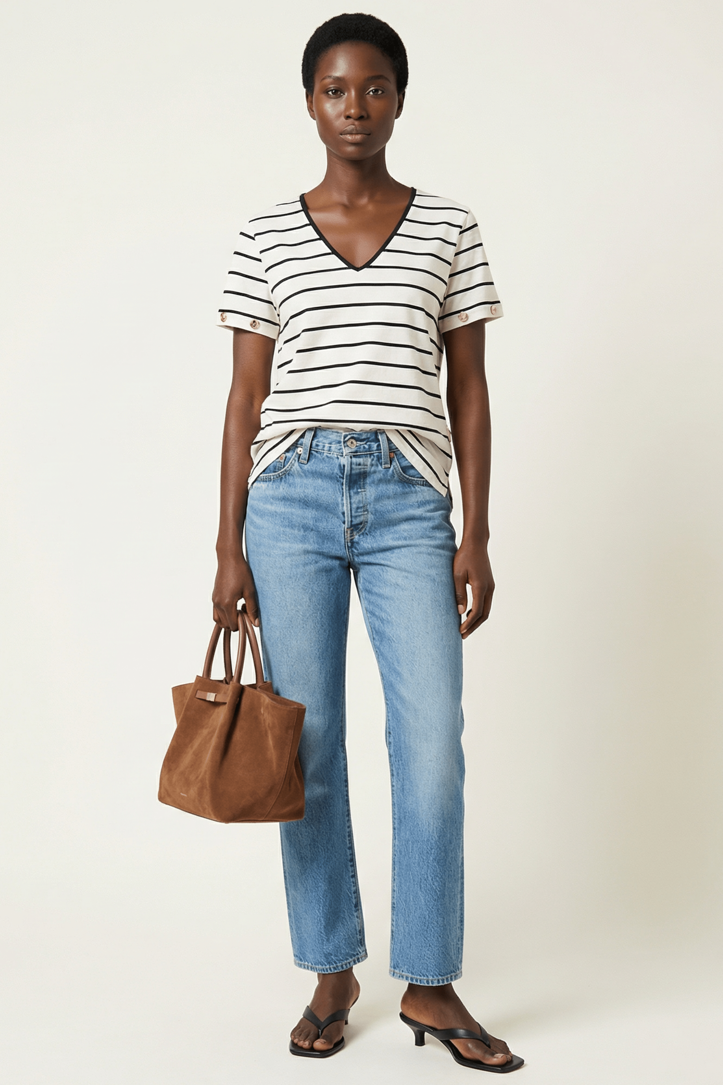 Camiseta blanca de rayas escote uve Lolitas&L - lolitasyl.com