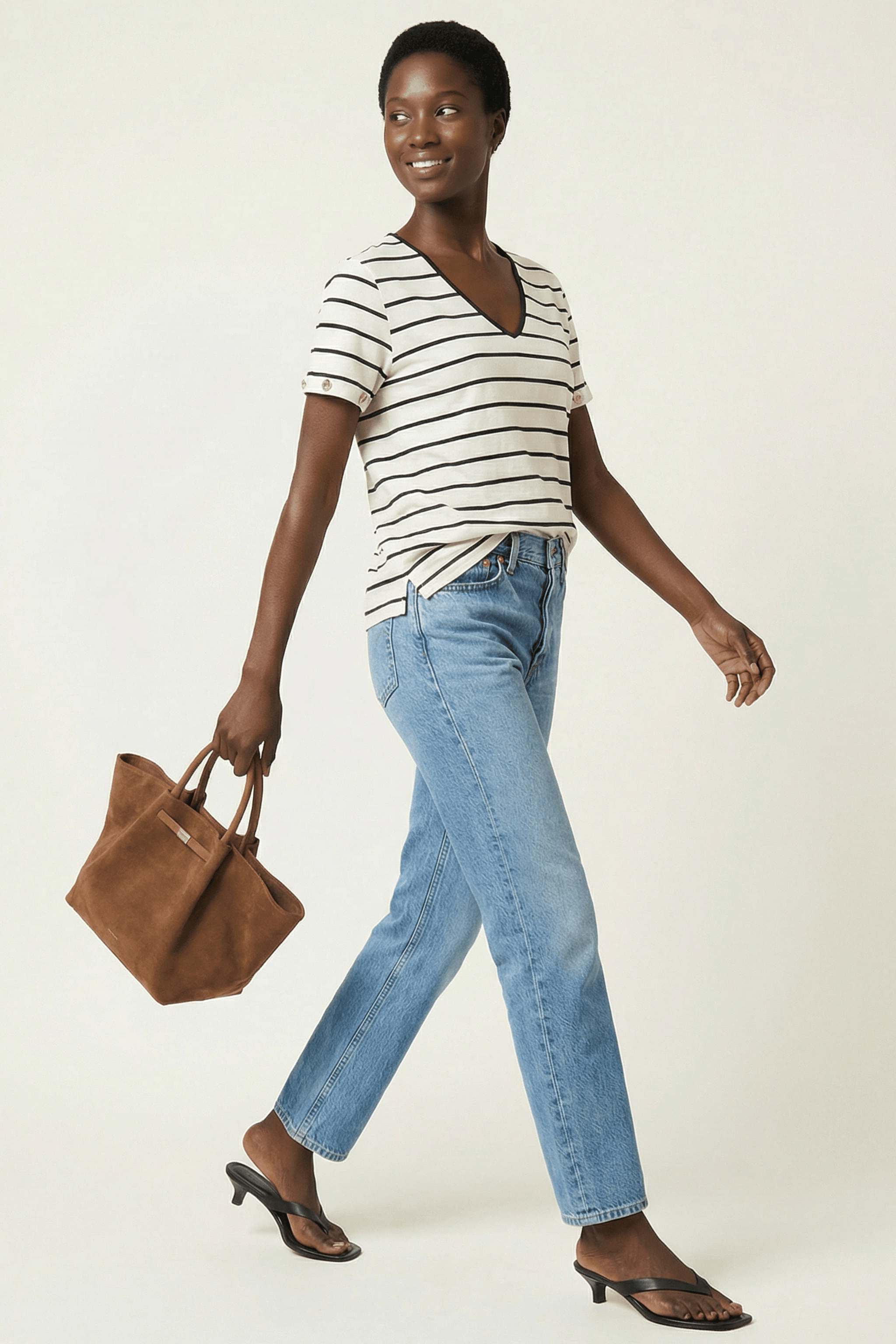 Camiseta blanca de rayas escote uve Lolitas&L - lolitasyl.com