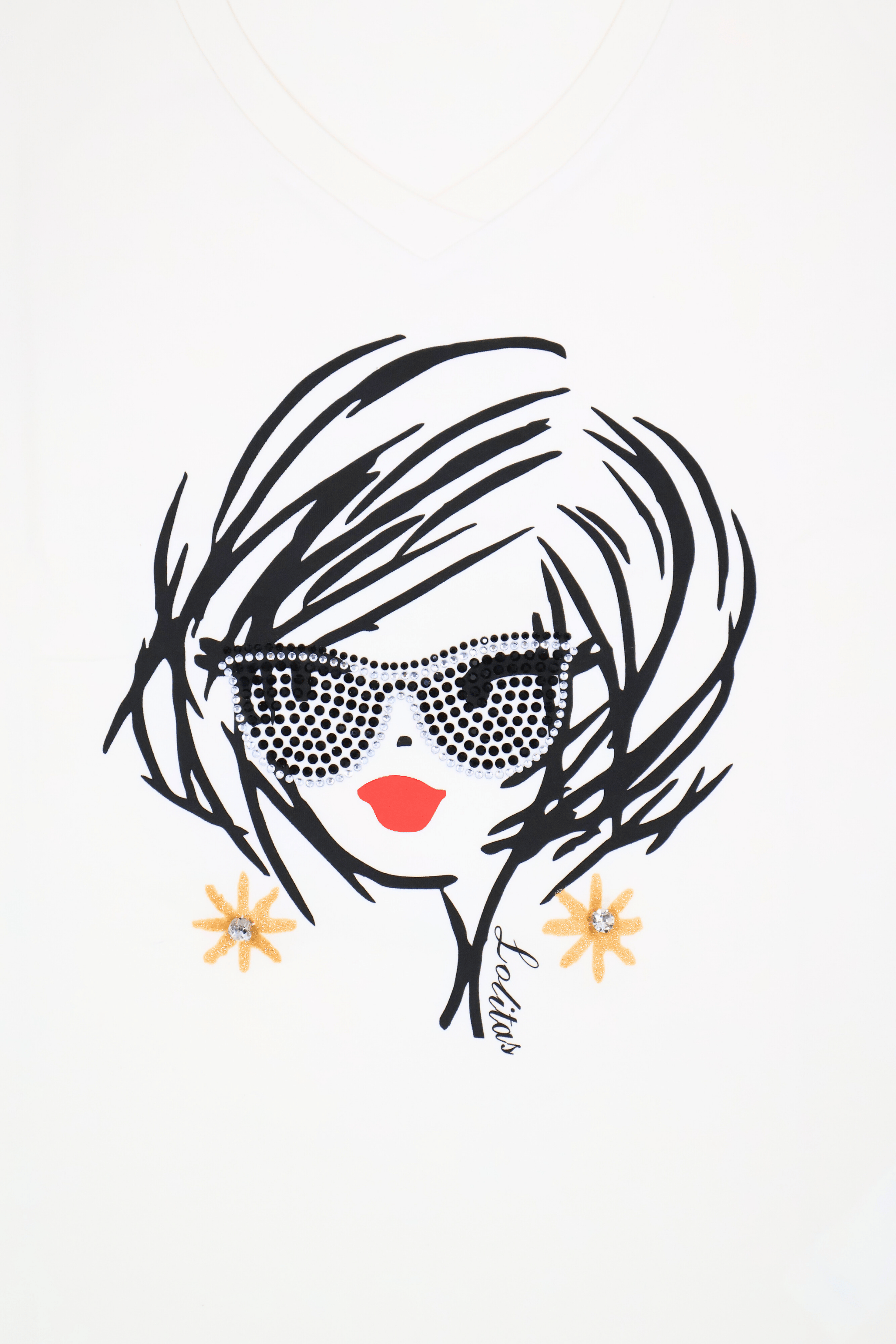 Camiseta blanca estampado cara con gafas manga larga Lolitas&L - lolitasyl.com