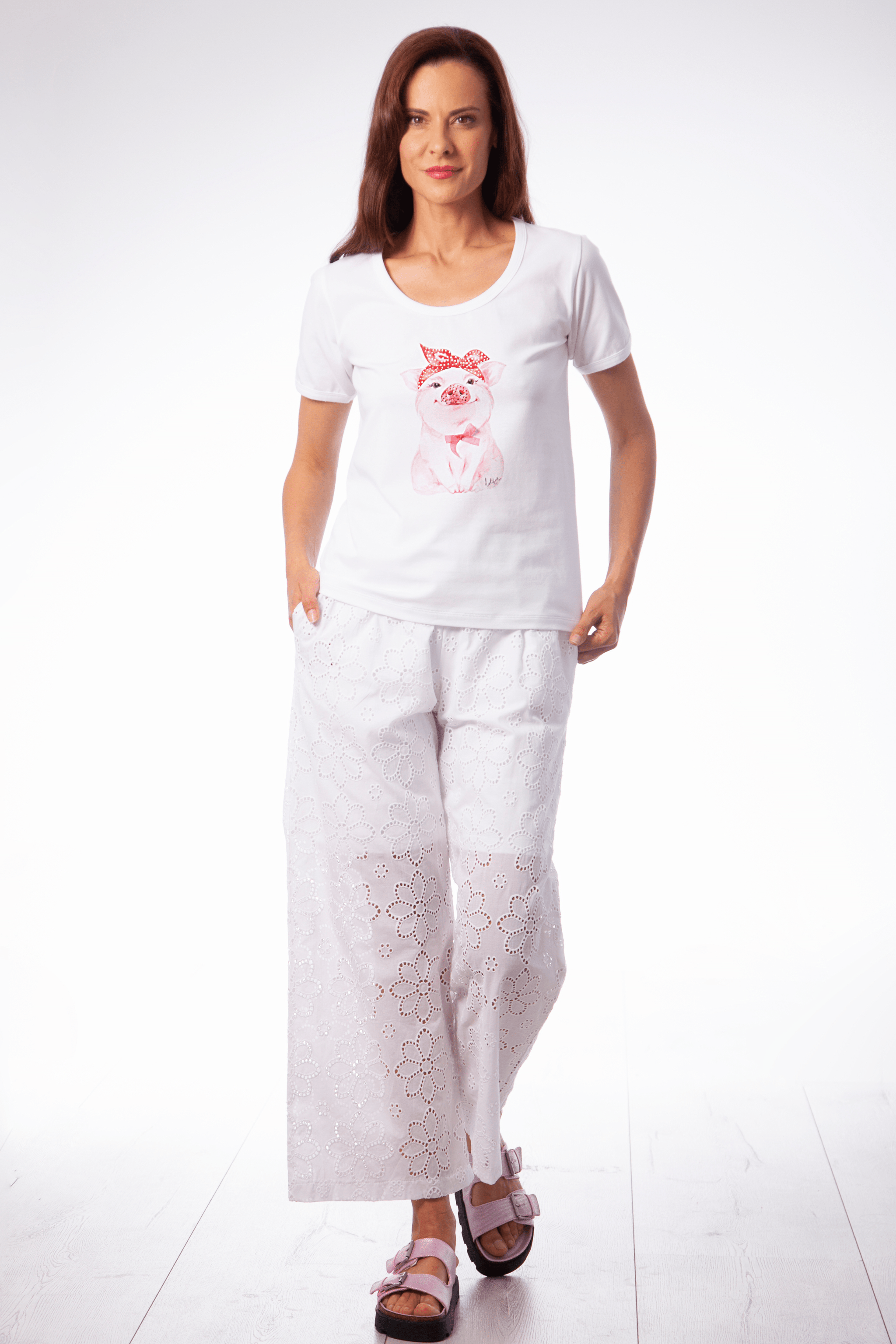 Camiseta blanca estampado cerdito manga corta Lolitas&L - lolitasyl.com