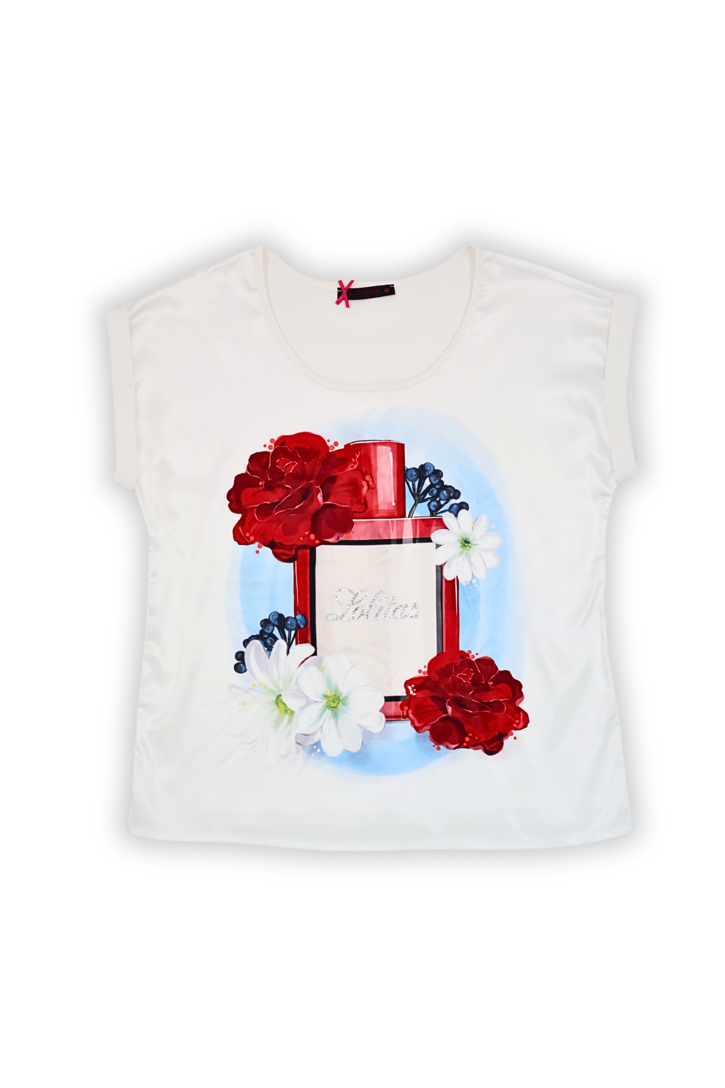 Camiseta blanca estampado perfume manga corta Lolitas&L - lolitasyl.com