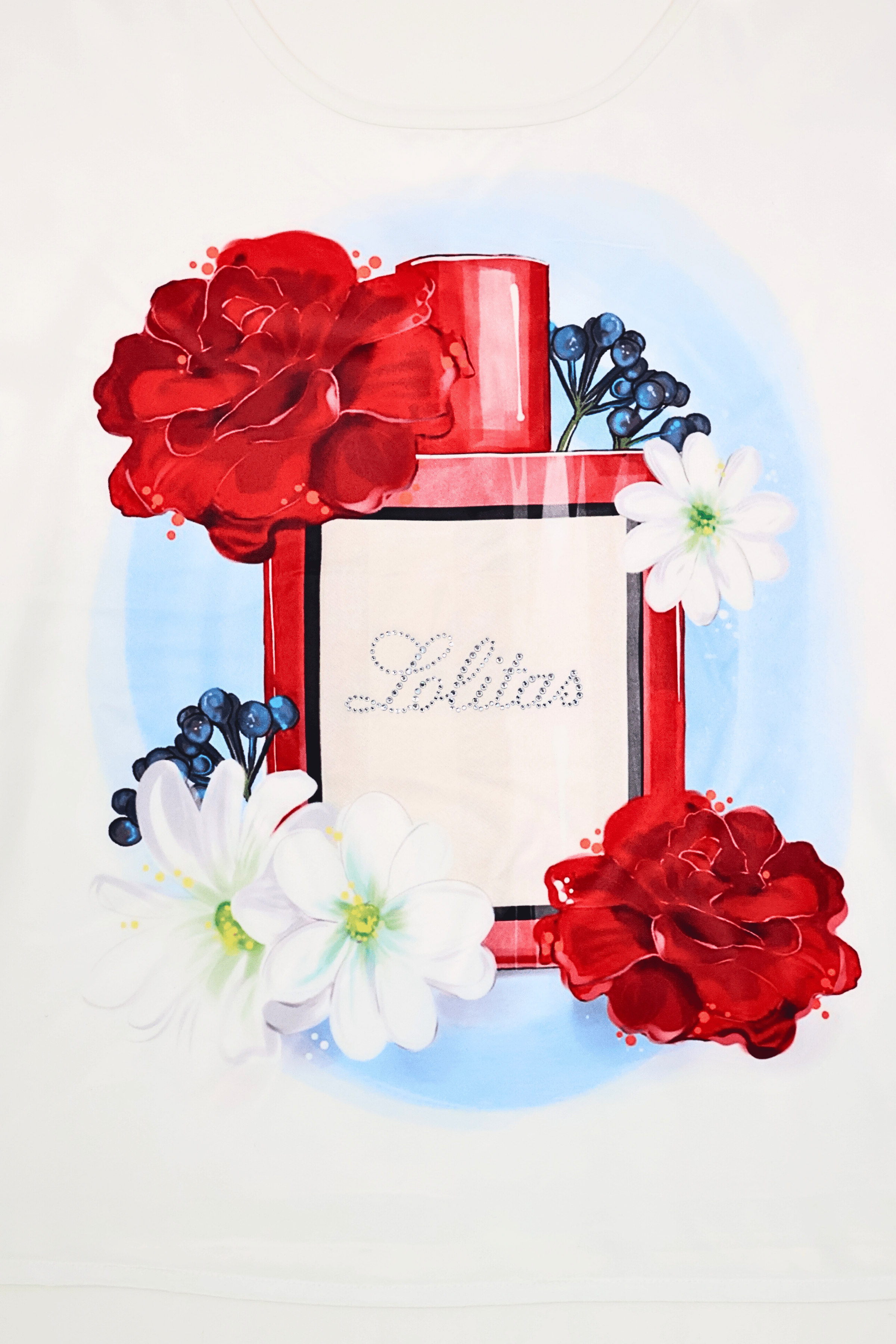 Camiseta blanca estampado perfume manga corta Lolitas&L - lolitasyl.com