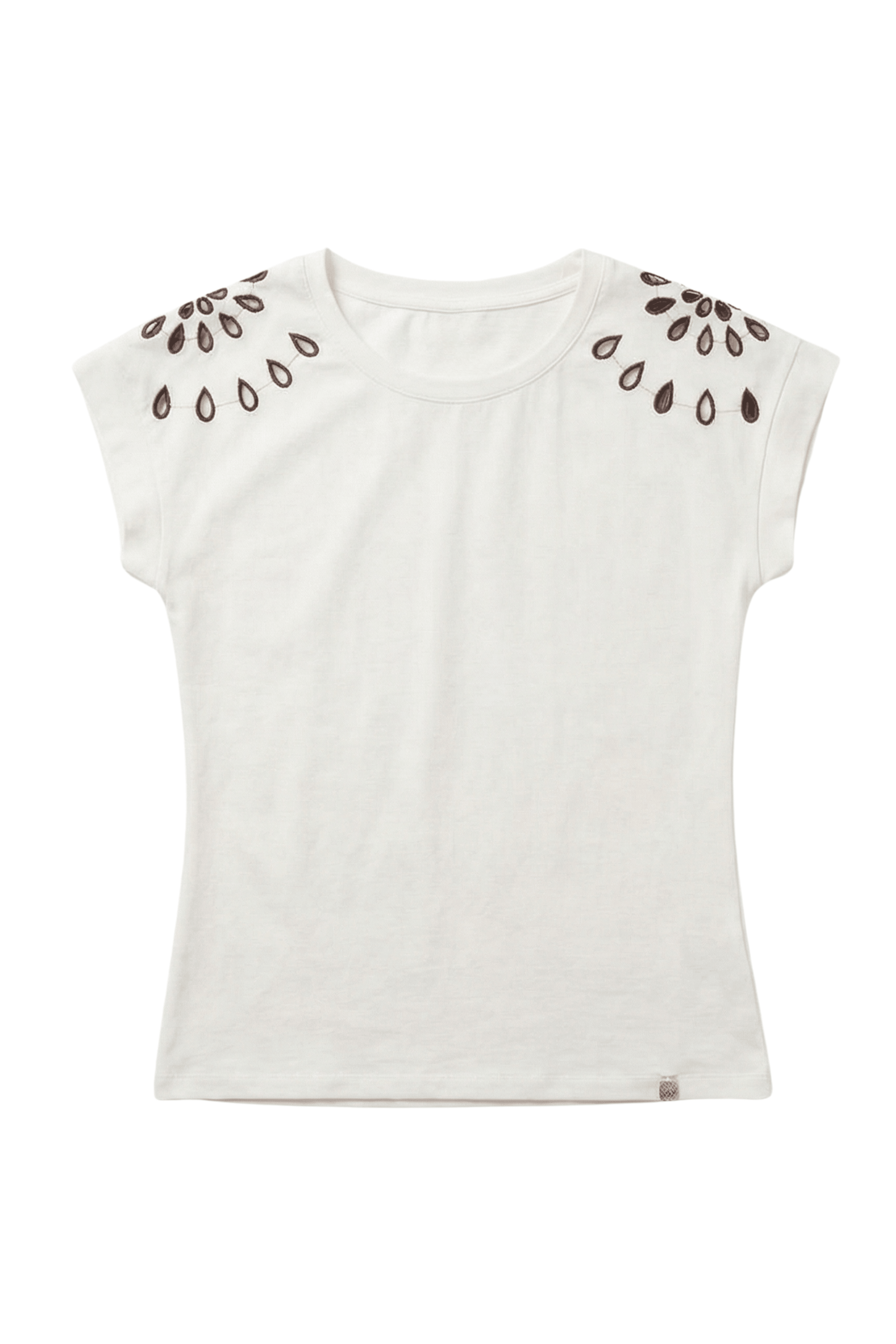 Camiseta blanca hombro bordado calado en contraste Lolitas&L - lolitasyl.com