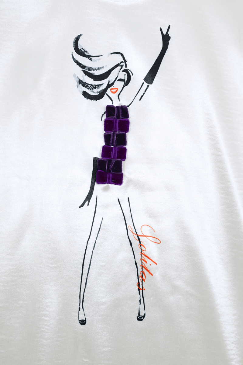 Camiseta blanca Preloved delantero raso motivo silueta Lolitas&L - lolitasyl.com