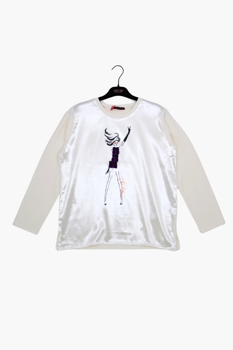 Camiseta blanca Preloved delantero raso motivo silueta Lolitas&L - lolitasyl.com