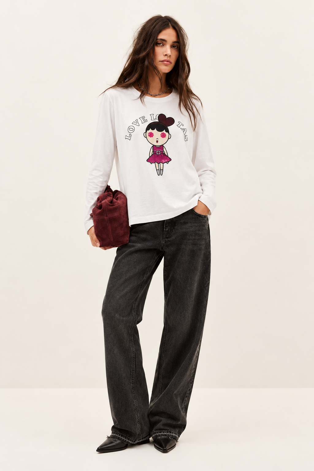 Camiseta Blanca de Manga Larga en Jersey de Algodón con Print Lolitas, Bordado y Aplicaciones – Lolitas&L