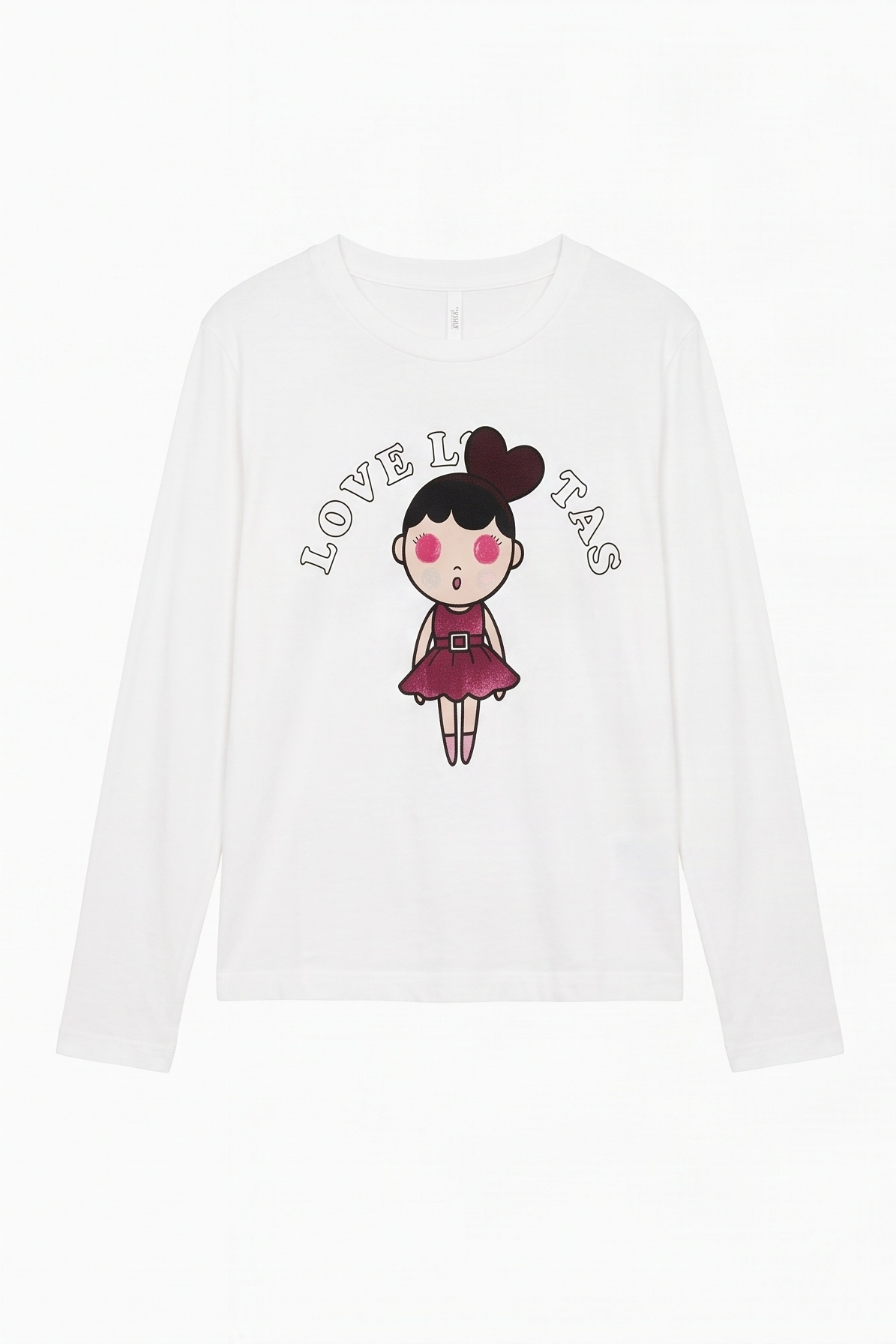 Camiseta Blanca de Manga Larga en Jersey de Algodón con Print Lolitas, Bordado y Aplicaciones – Lolitas&L